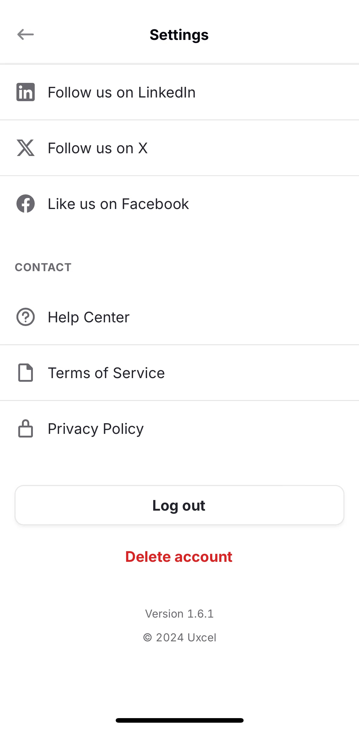 Uxcel Go Screen screen in the Logging out flow