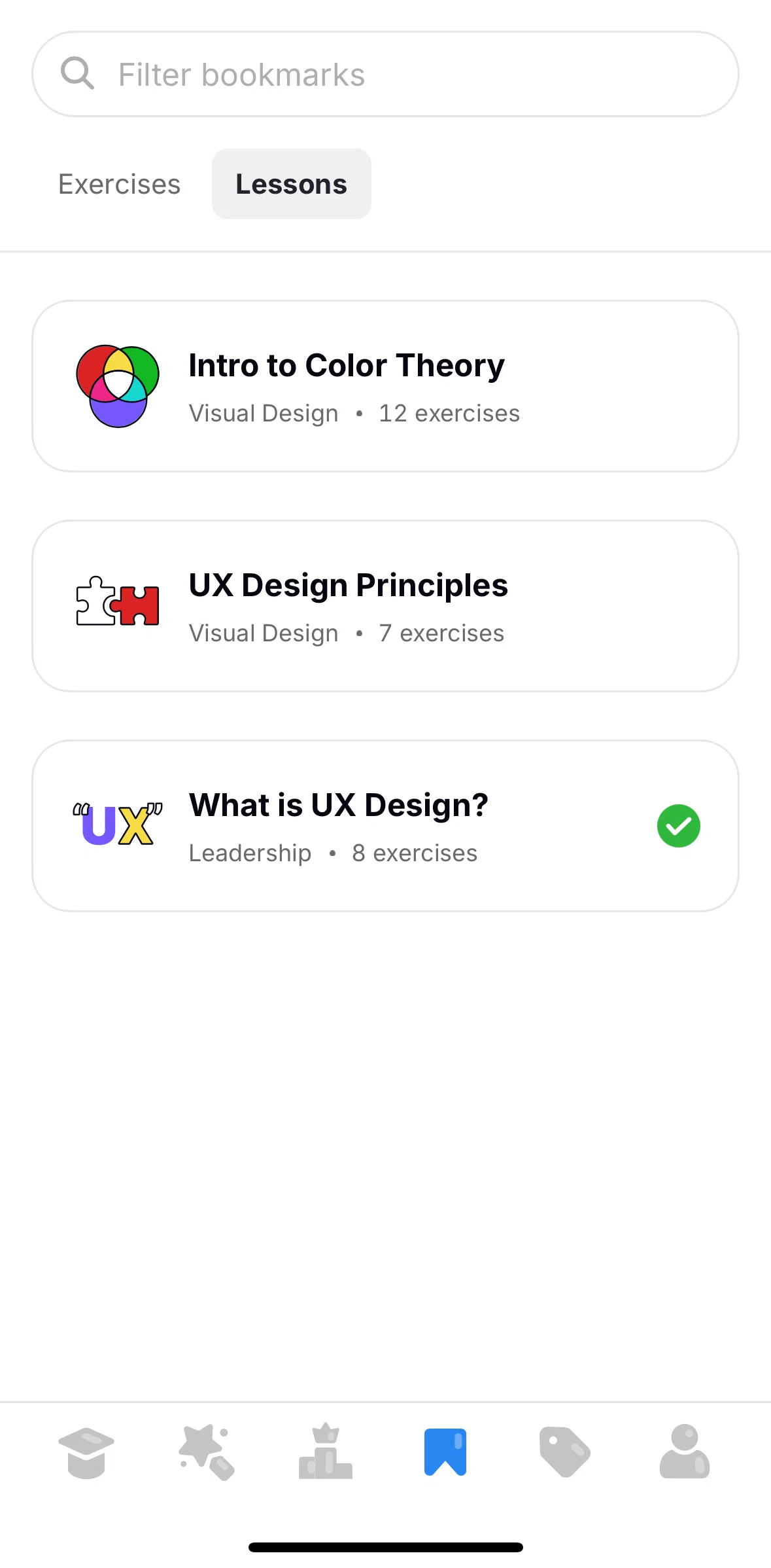 Uxcel Go Screen screen in the Searching bookmarks flow