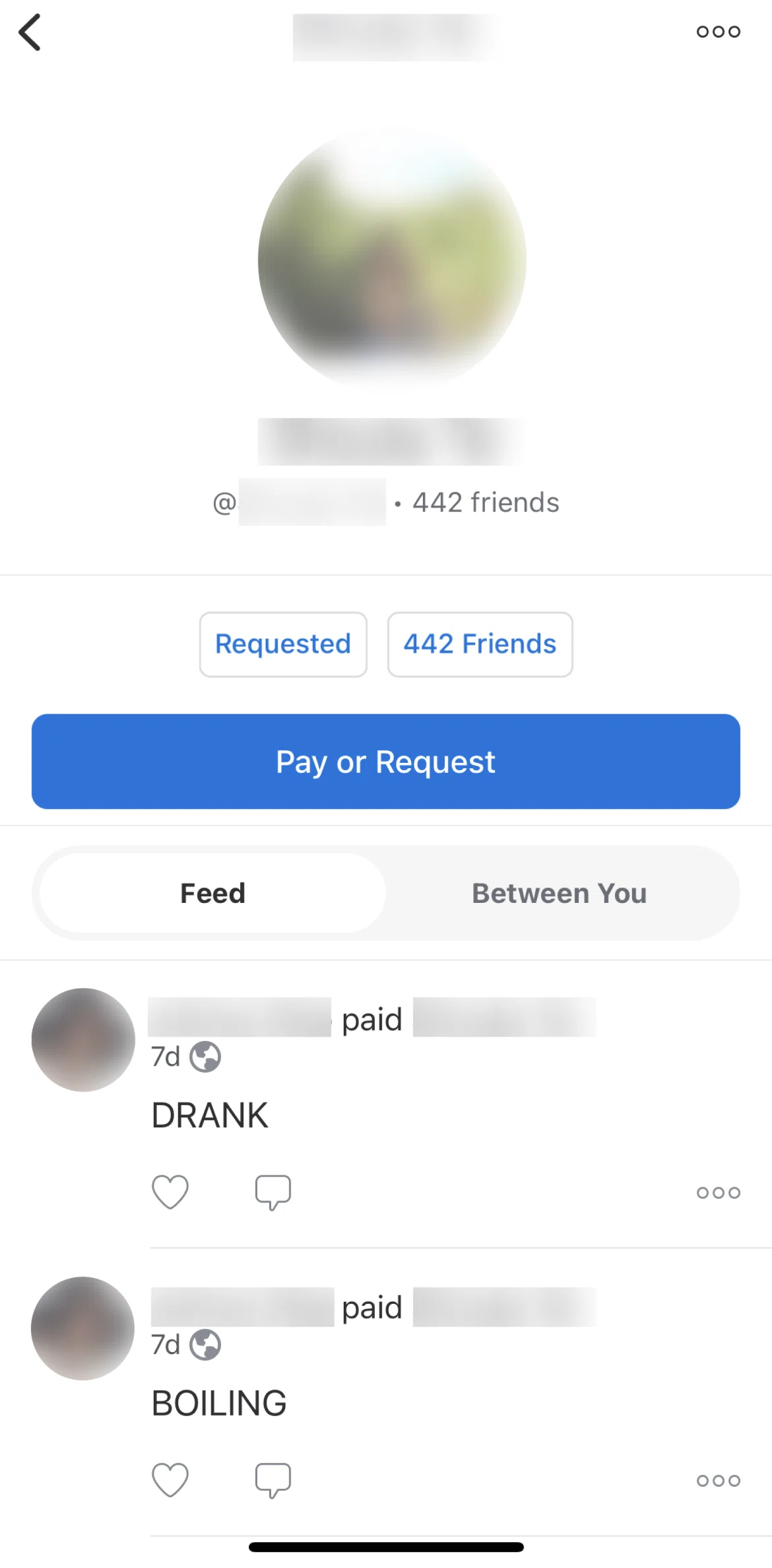 Venmo Screen screen in the Blocking a friend flow