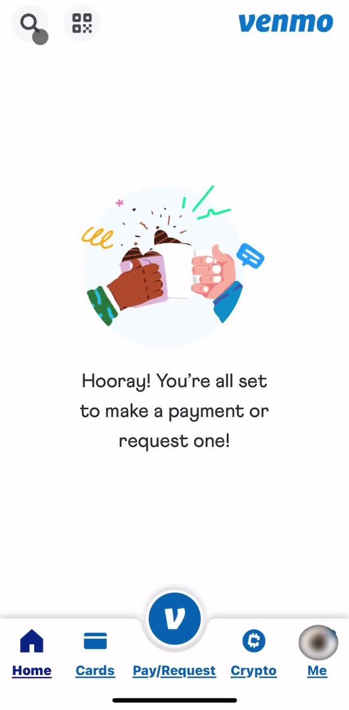 Venmo Home screen in the Blocking A User flow
