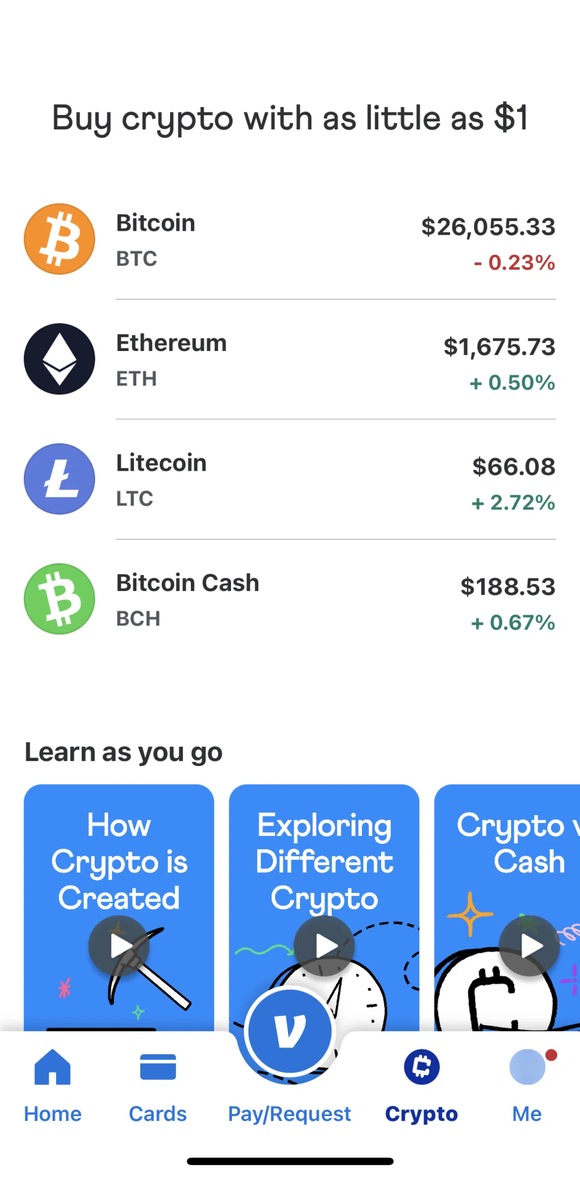 Venmo Screen screen in the Buying crypto flow