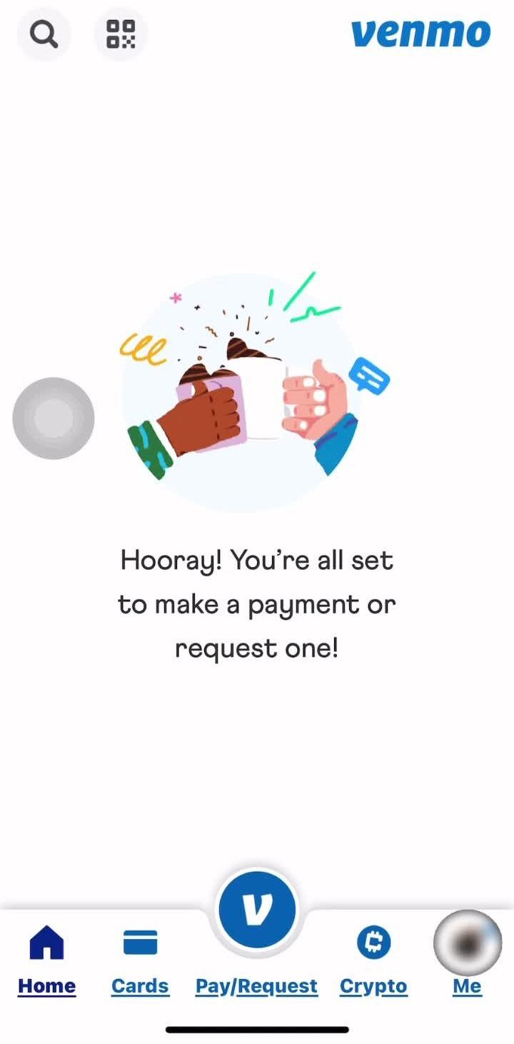 Venmo Home screen in the Changing Password flow