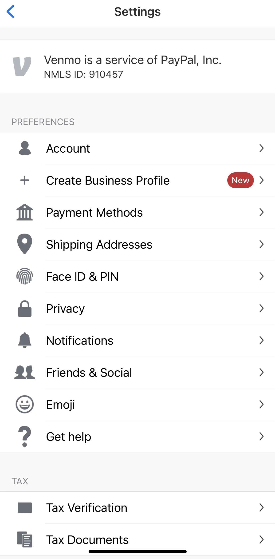 Venmo Screen screen in the Create a business account flow