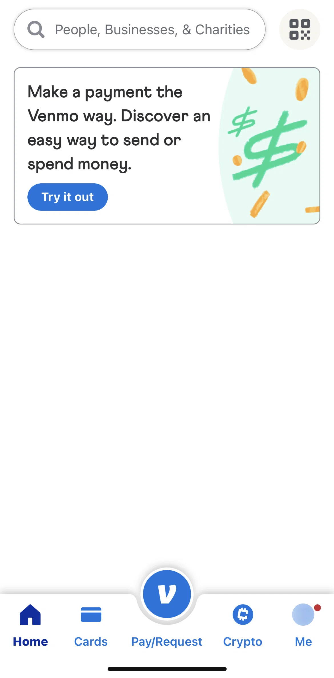 Venmo Screen screen in the Home flow