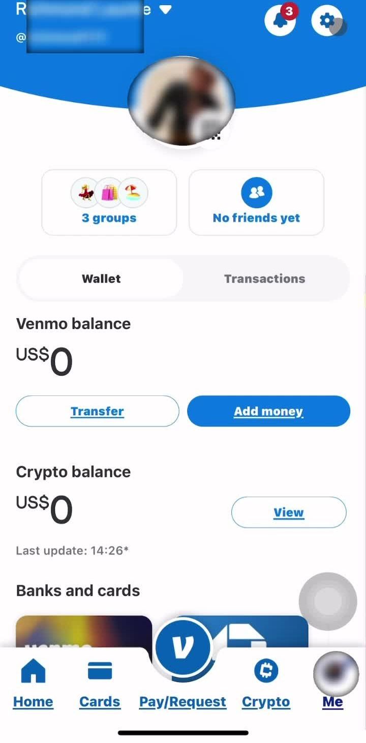 Venmo Profile screen in the Notification Settings flow