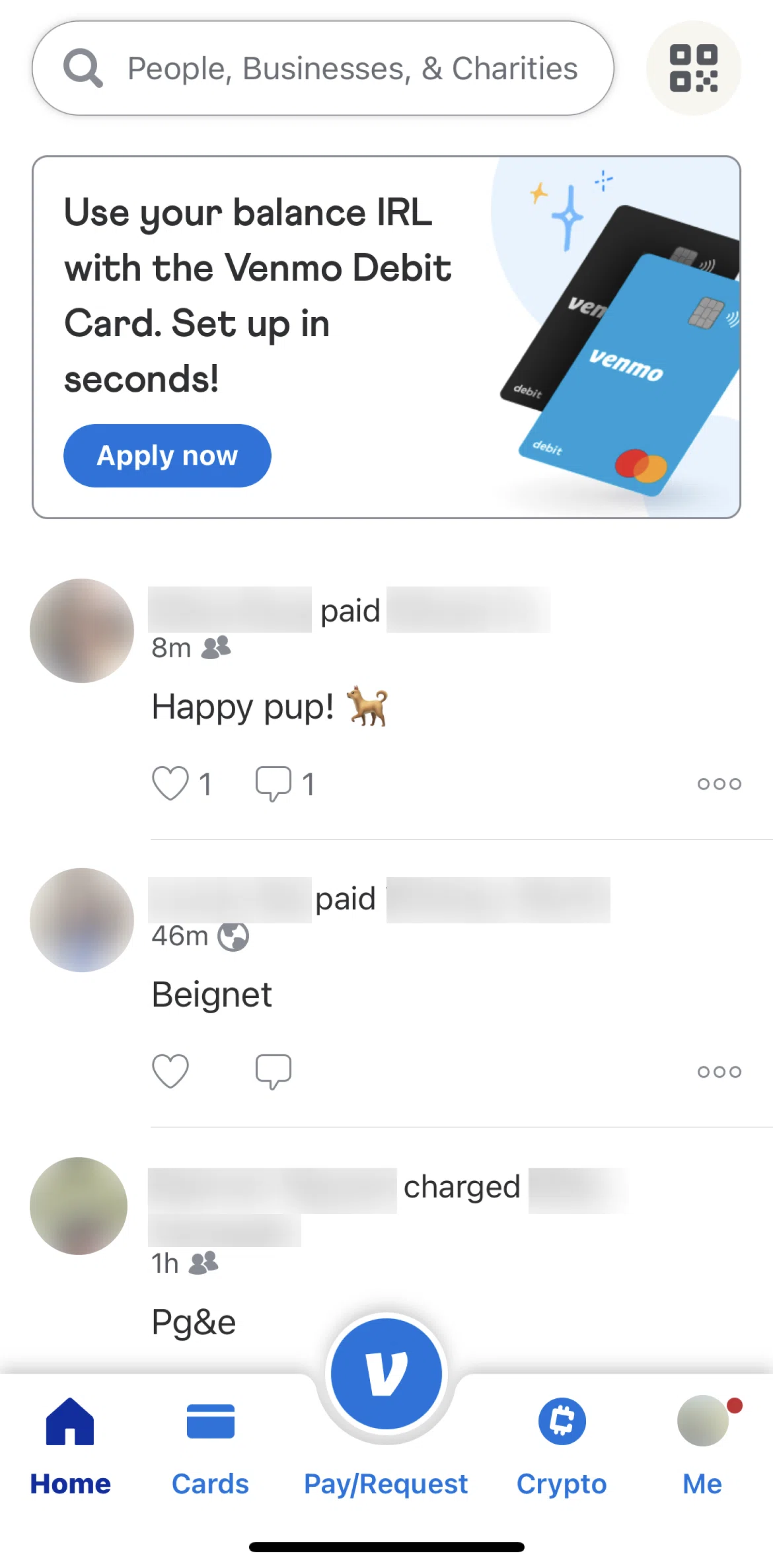 Venmo Screen screen in the Requesting for a payment flow