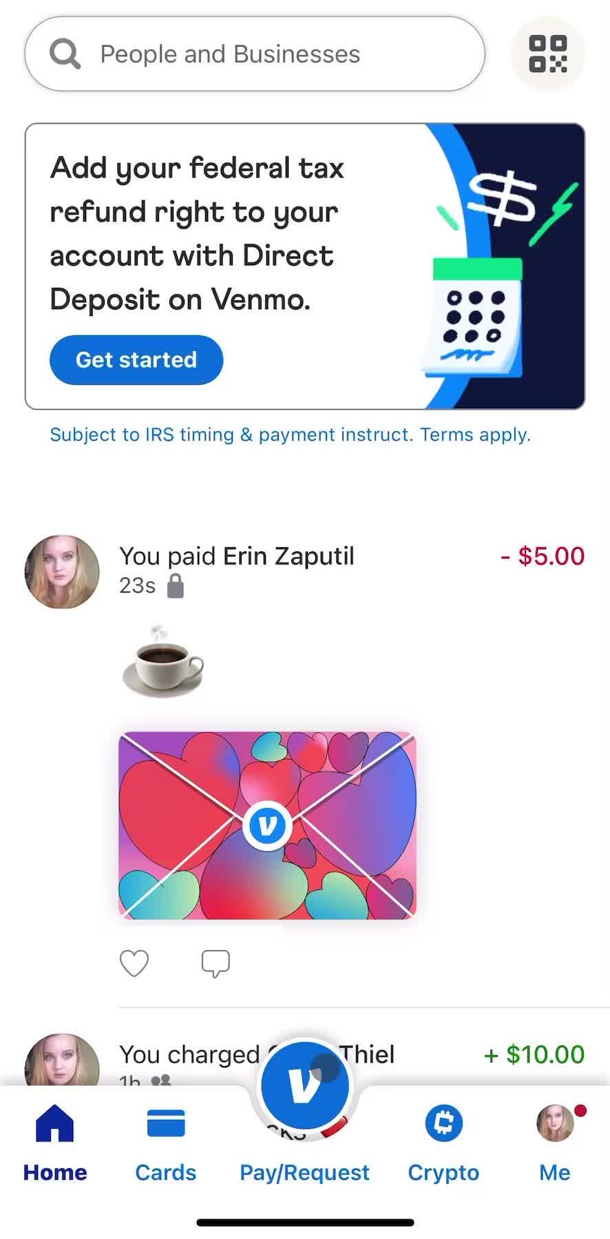 Venmo Home screen in the Requesting Payment flow