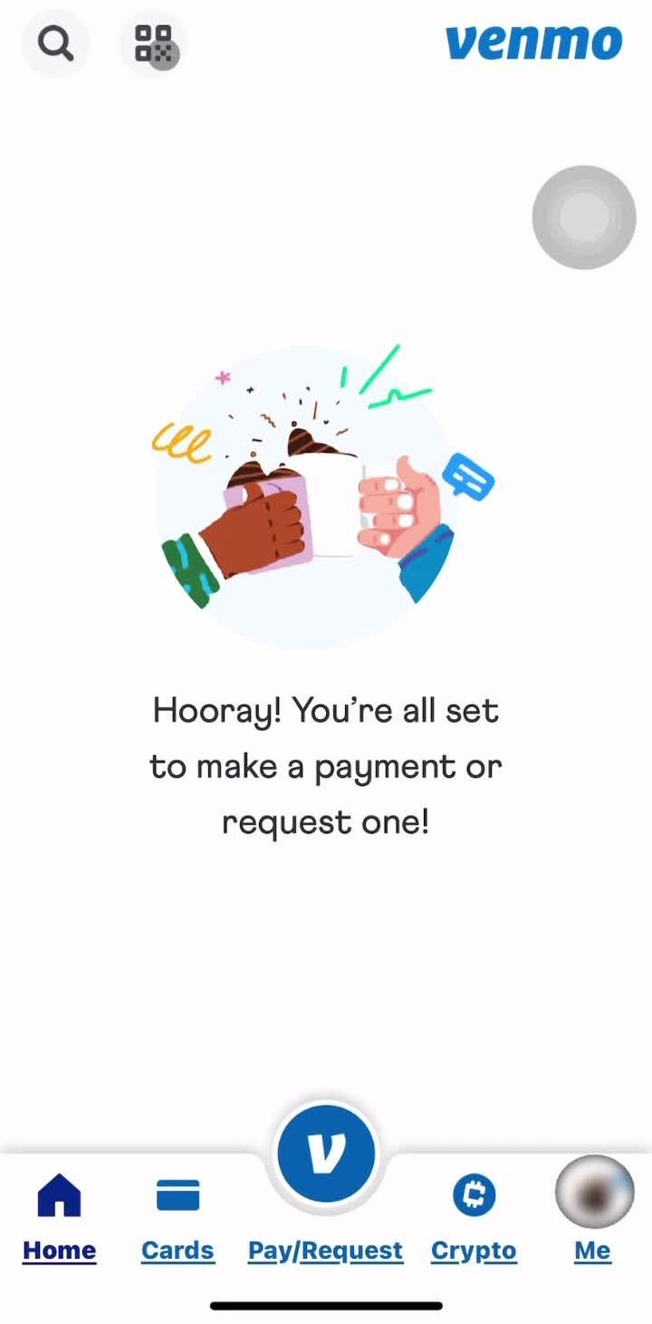 Venmo Home screen in the Scanning Qr Code flow