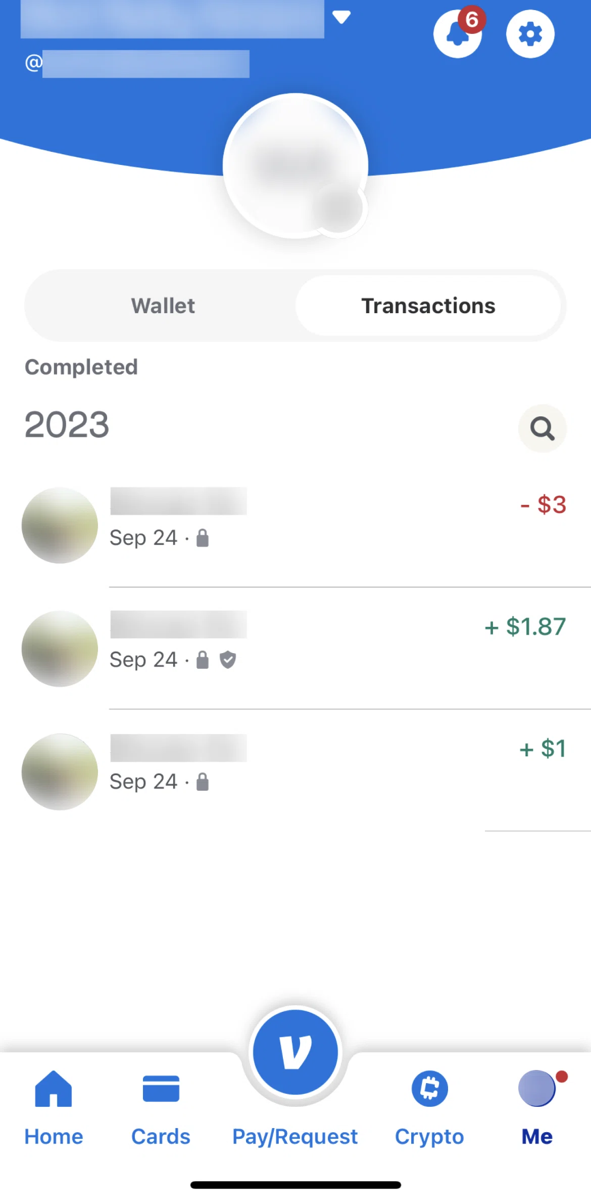 Venmo Screen screen in the Searching for a transaction flow