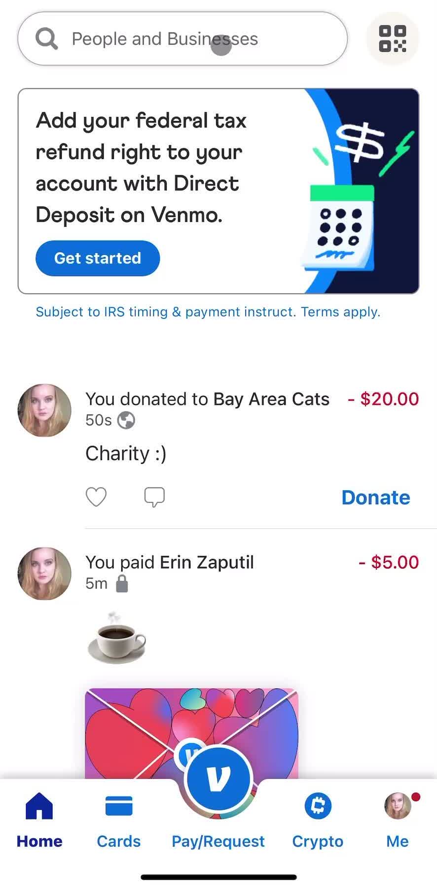 Venmo Home screen in the Searching flow