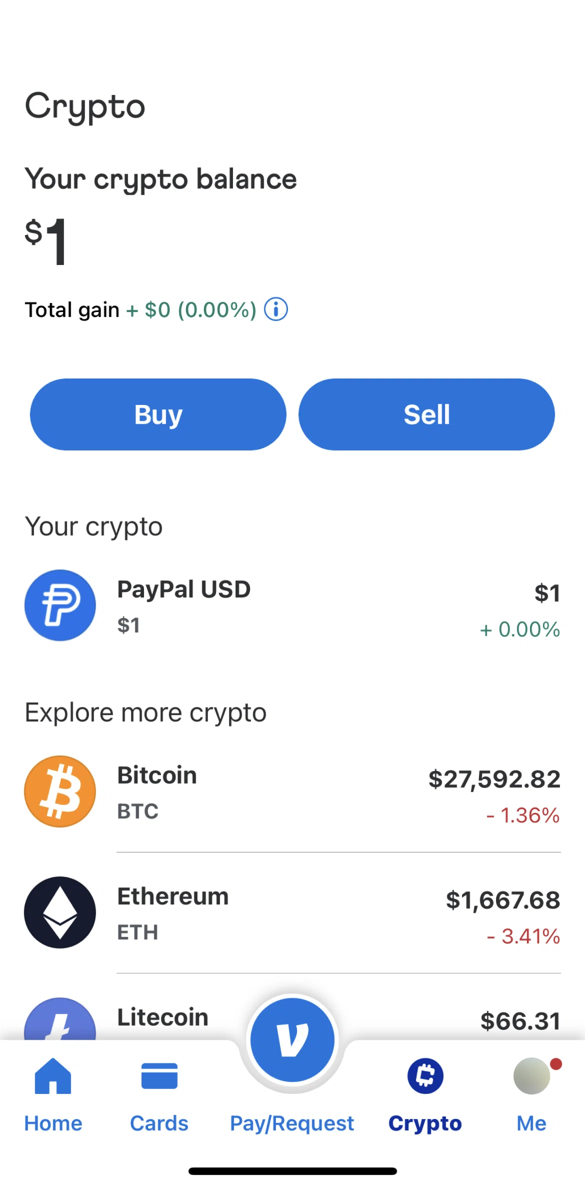 Venmo Screen screen in the Selling crypto flow