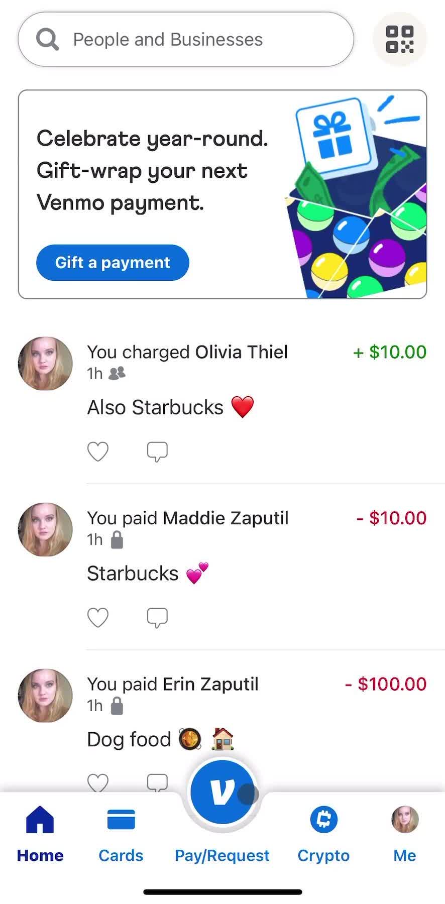 Venmo Home screen in the Sending Currency flow