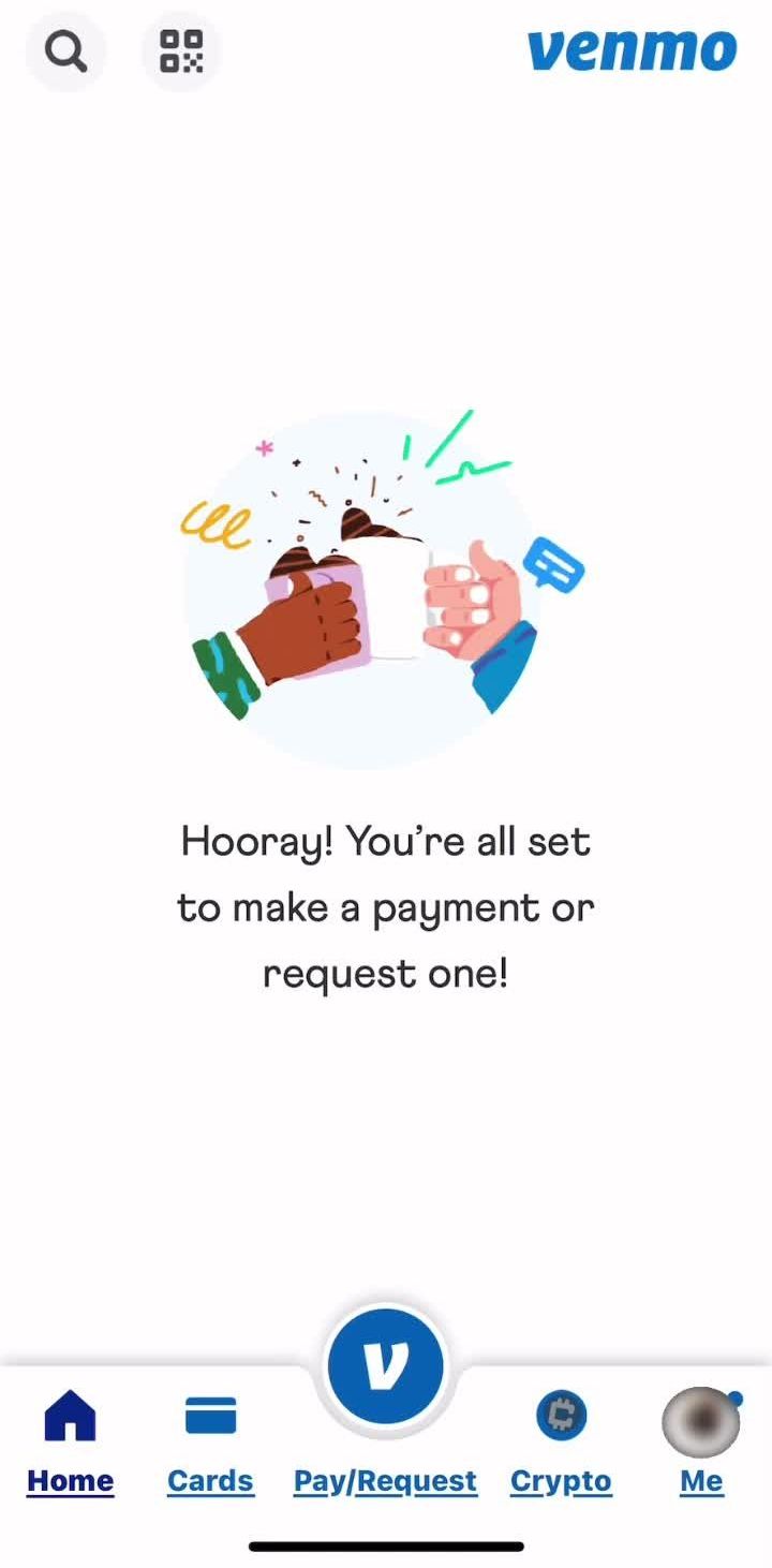 Venmo Home screen in the Turning On Price Alerts flow