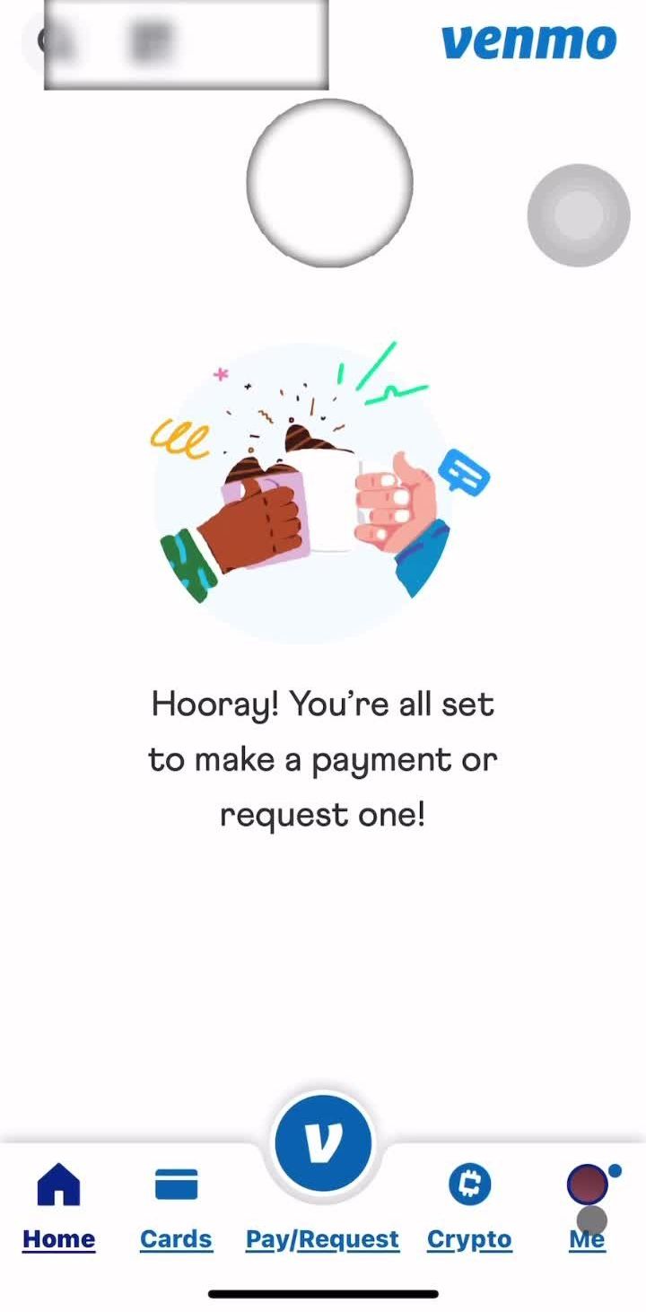 Venmo Home screen in the Updating Your Profile flow