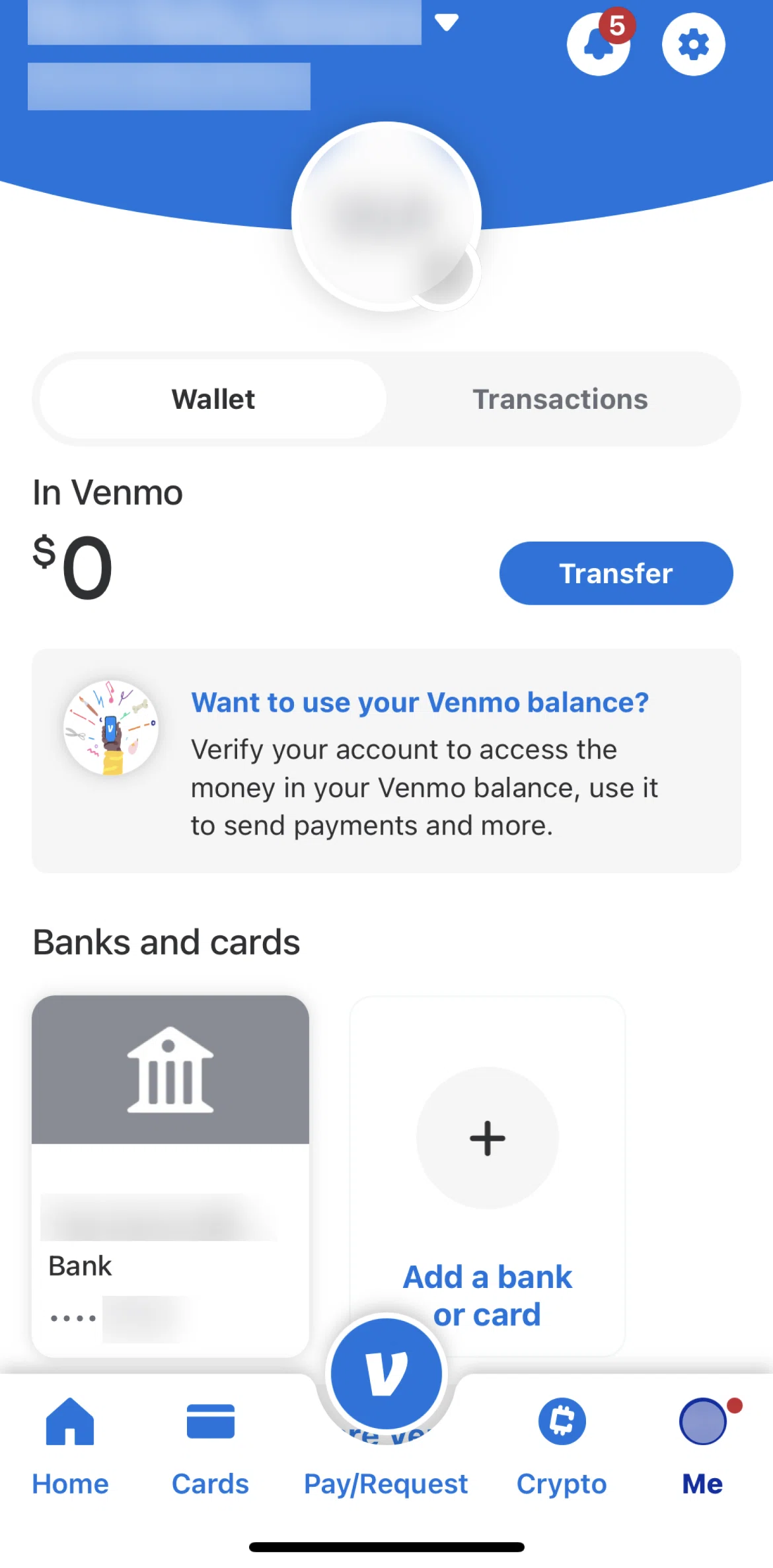 Venmo Screen screen in the Verifying a bank account flow