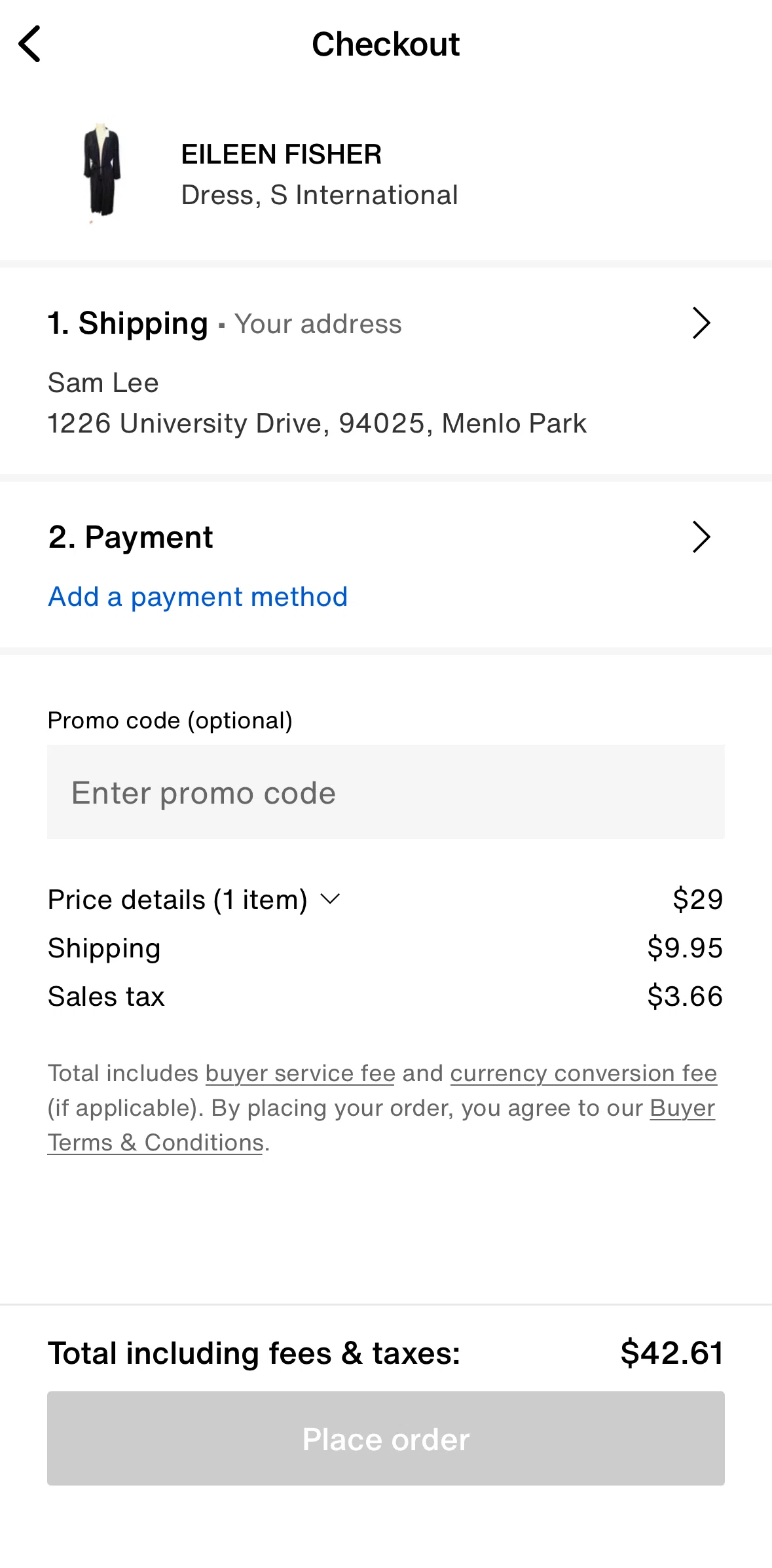Vestiaire Collective Screen screen in the Adding a payment method flow