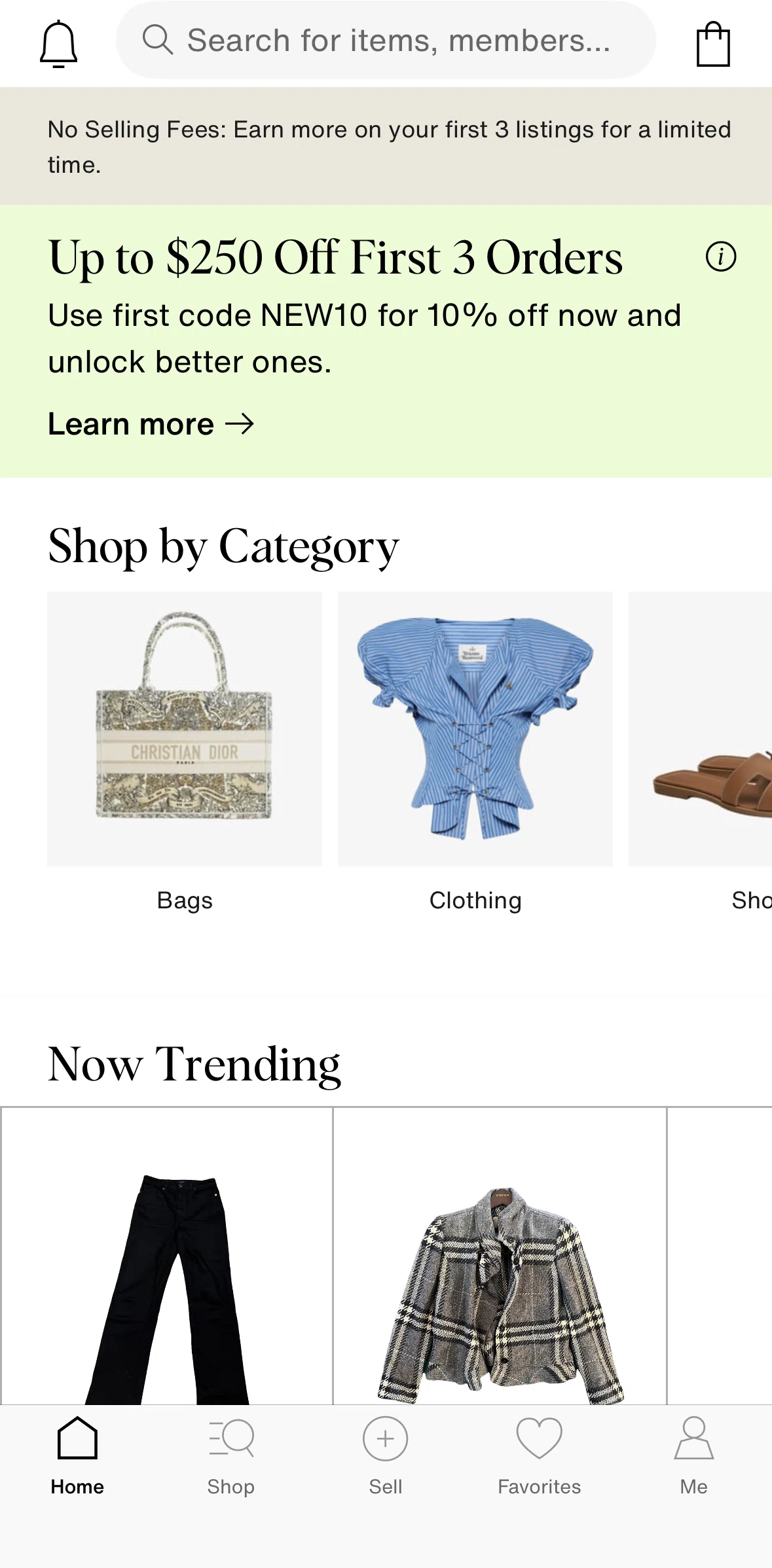 Vestiaire Collective Screen screen in the Favorites flow