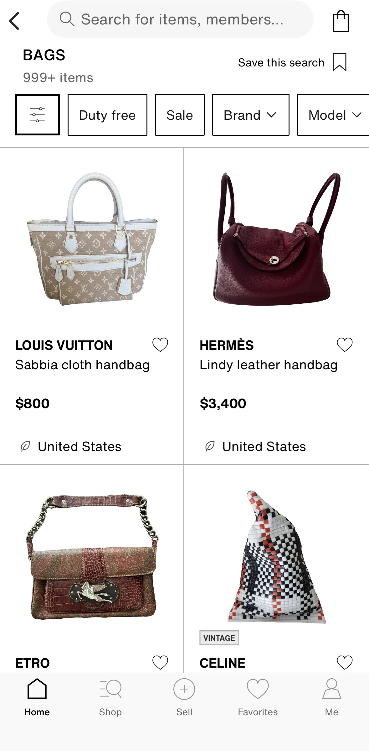 Vestiaire Collective Screen screen in the Filtering items flow