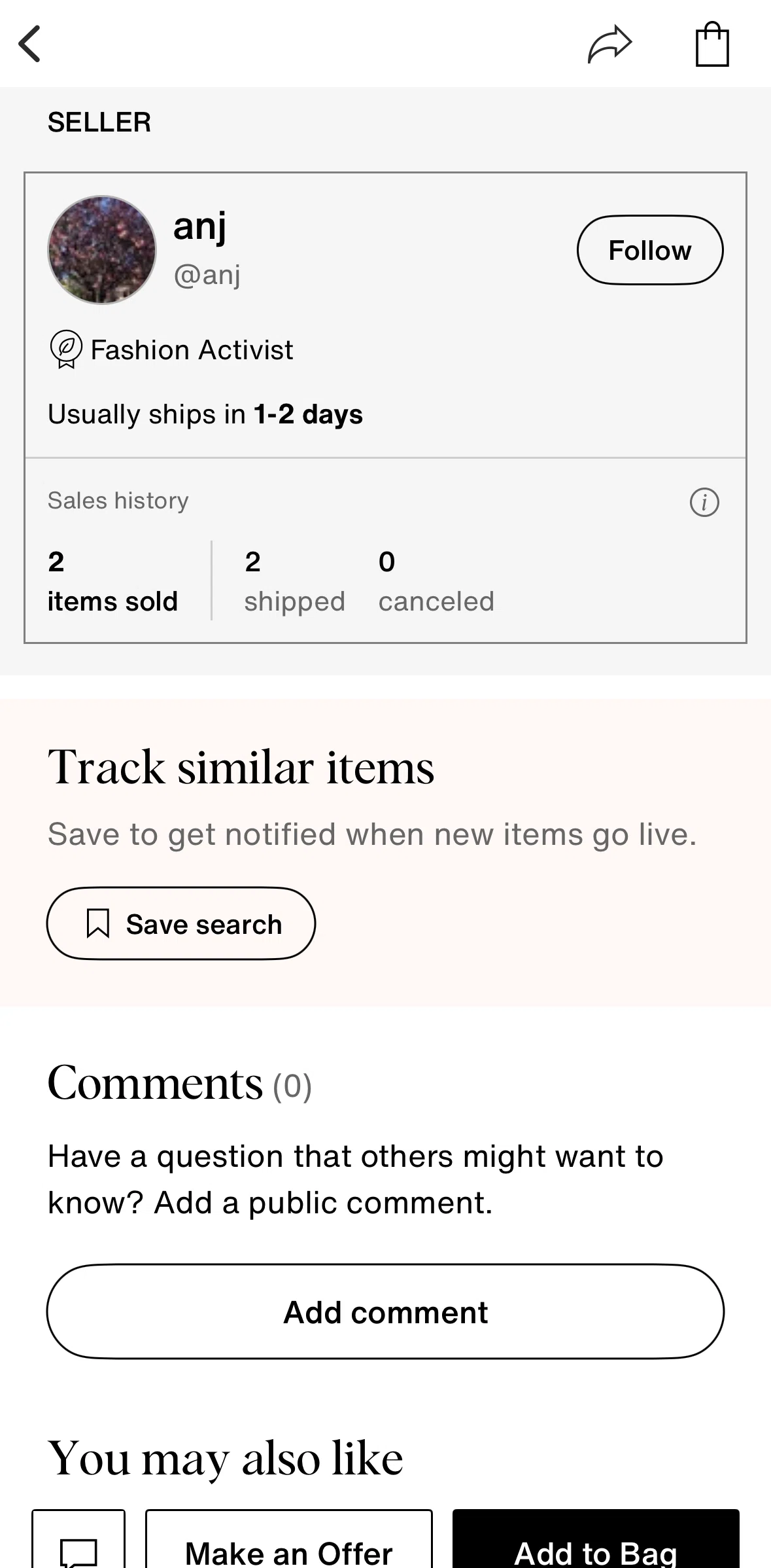 Vestiaire Collective Screen screen in the Seller detail flow