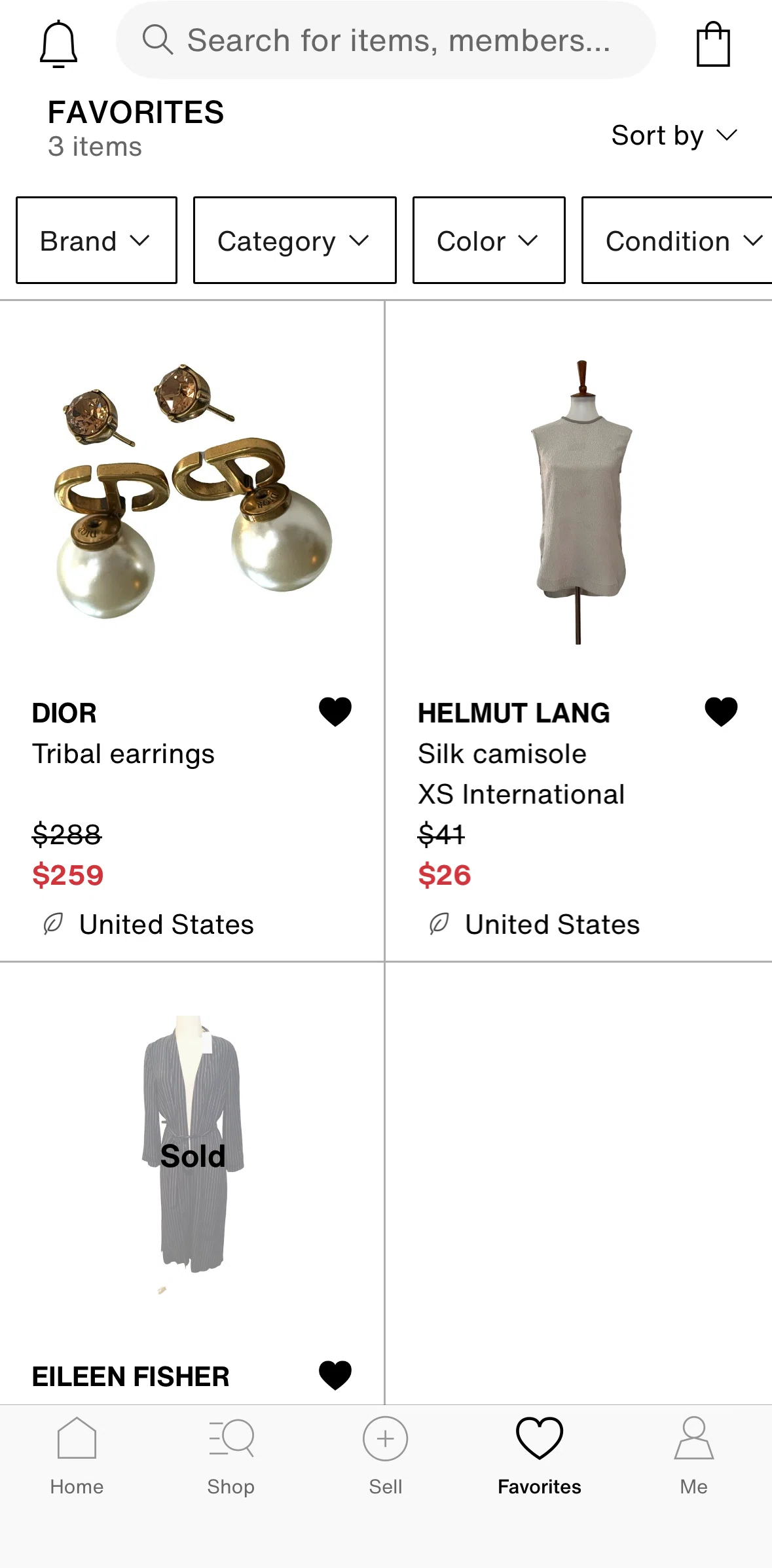 Vestiaire Collective Screen screen in the Sorting favorites flow