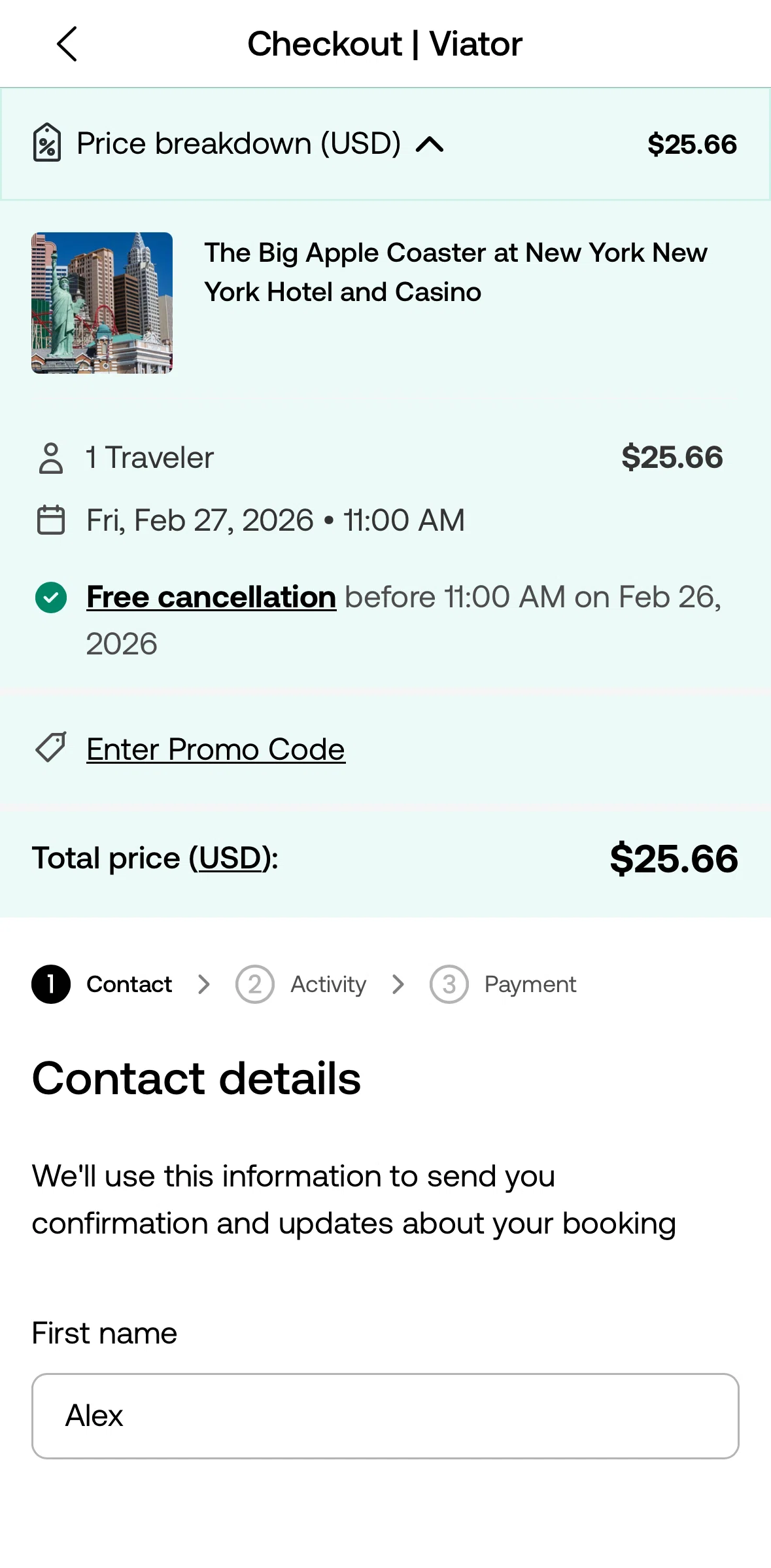 Viator Screen screen in the Cancellation policy flow
