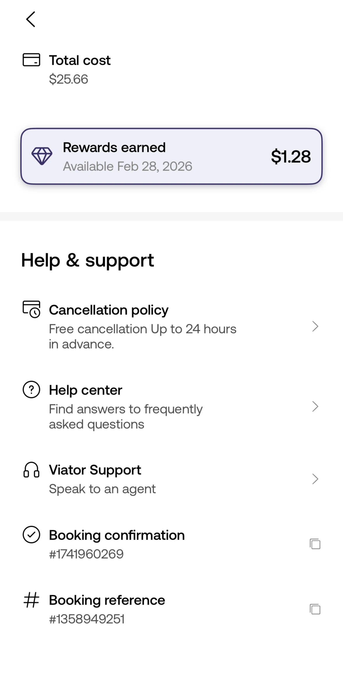 Viator Screen screen in the Copying a booking confirmation flow