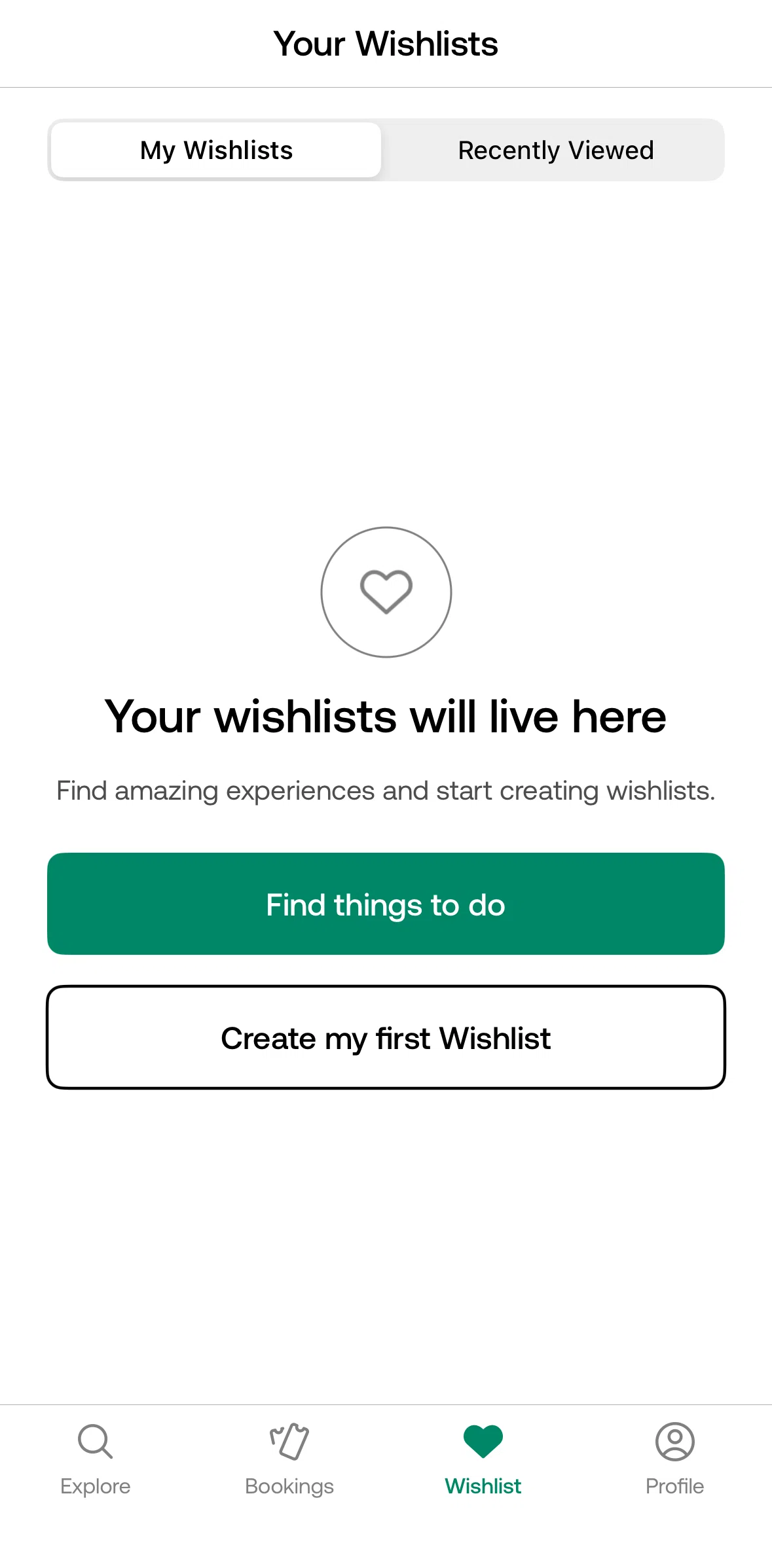 Viator Screen screen in the Creating a wishlist flow
