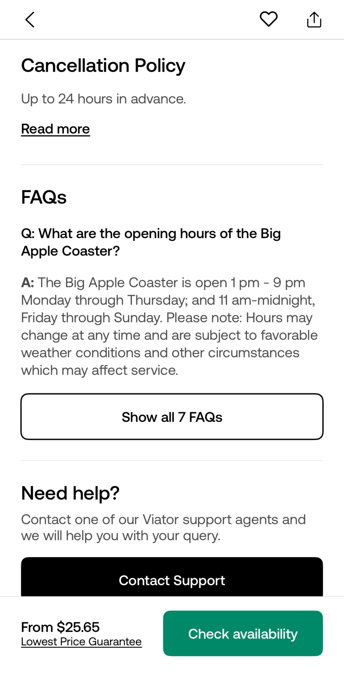 Viator Screen screen in the FAQ flow