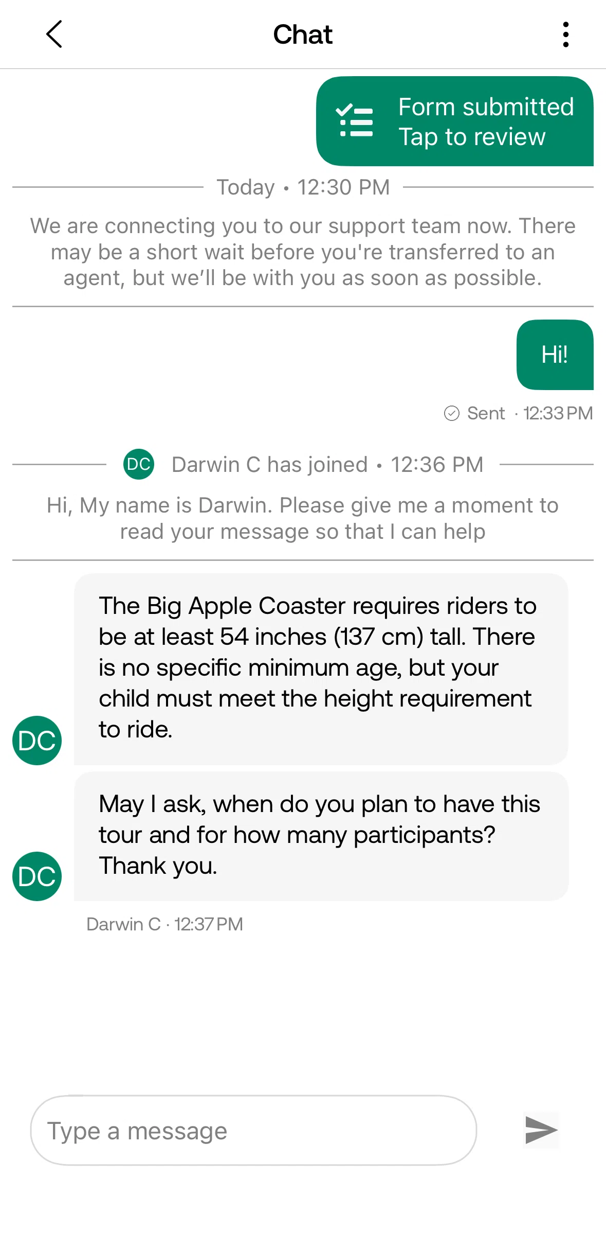 Viator Screen screen in the Searching a conversation flow