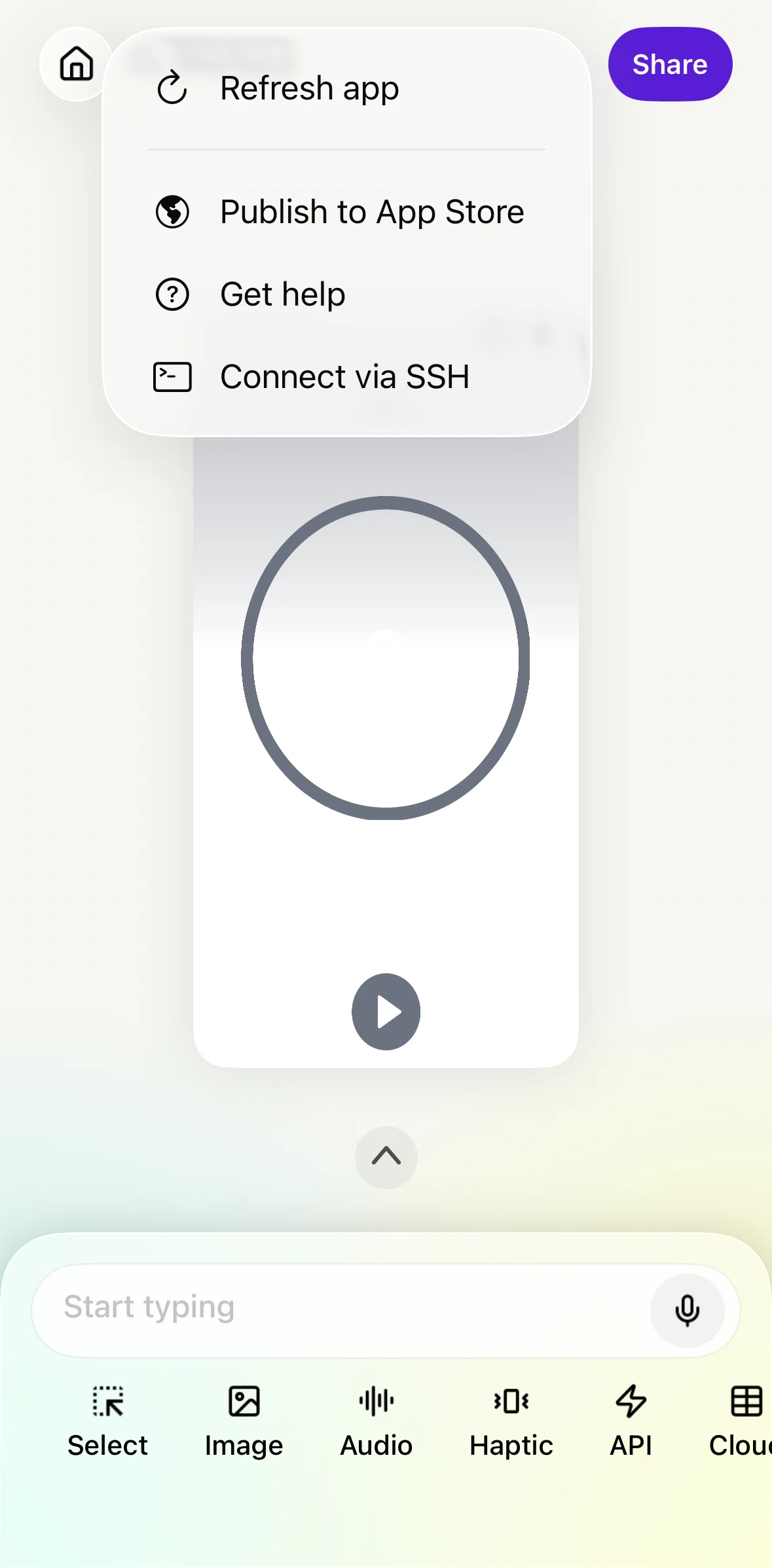 Vibecode Screen screen in the Publish an app to App Store flow