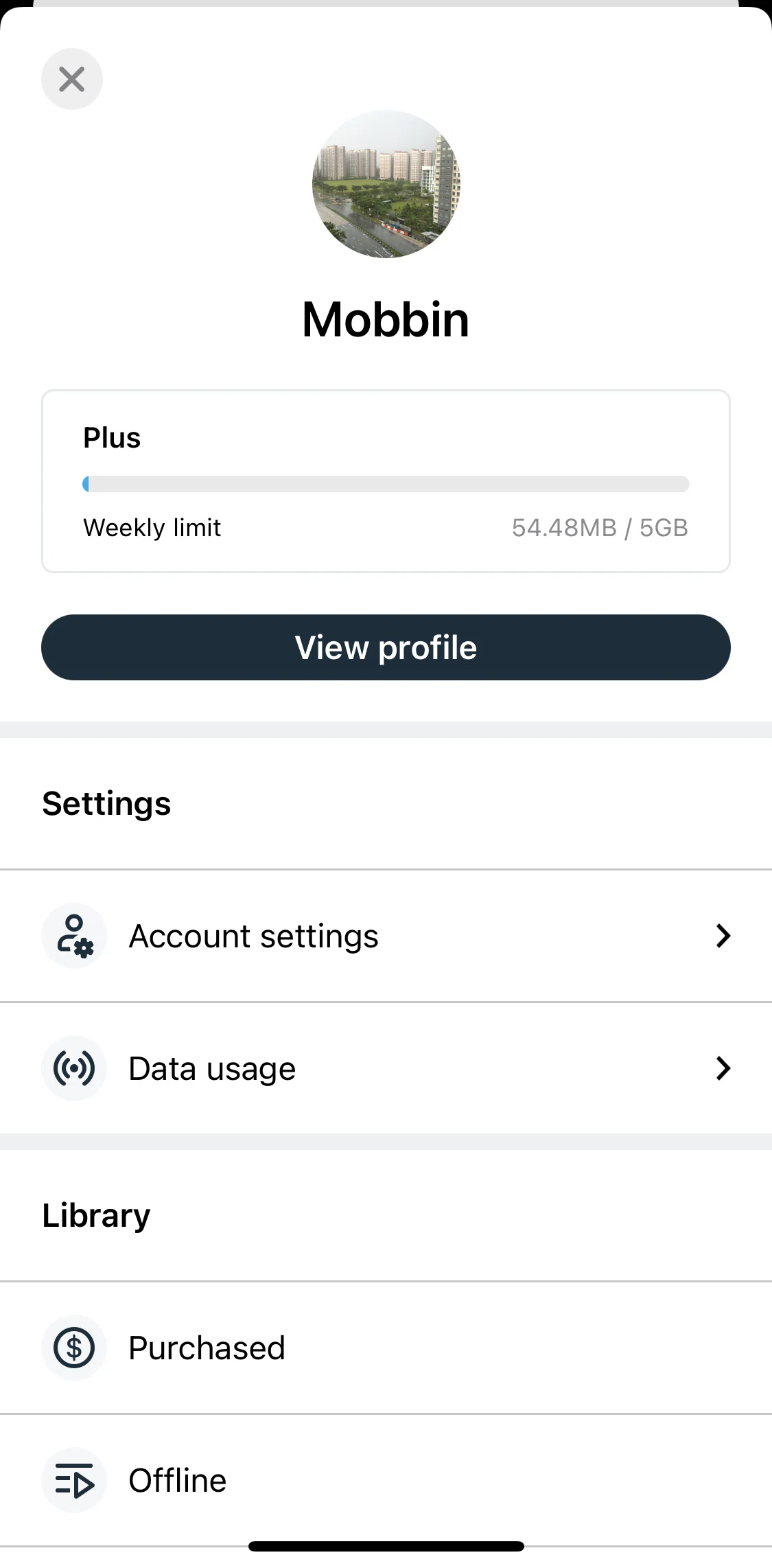 Vimeo Screen screen in the Account settings flow