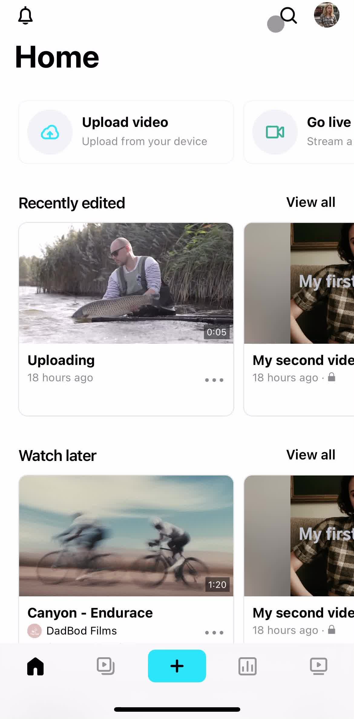Vimeo Home screen in the Deleting Your Account flow