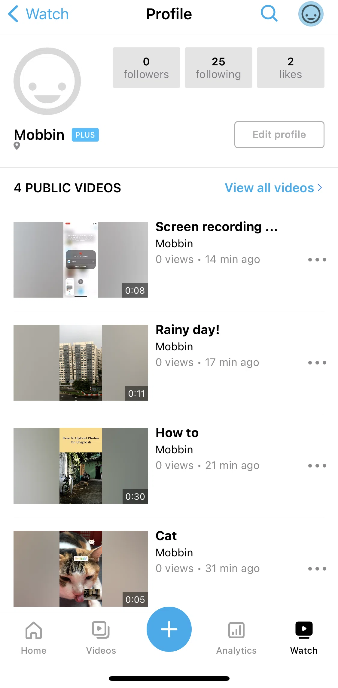 Vimeo Screen screen in the Editing profile flow