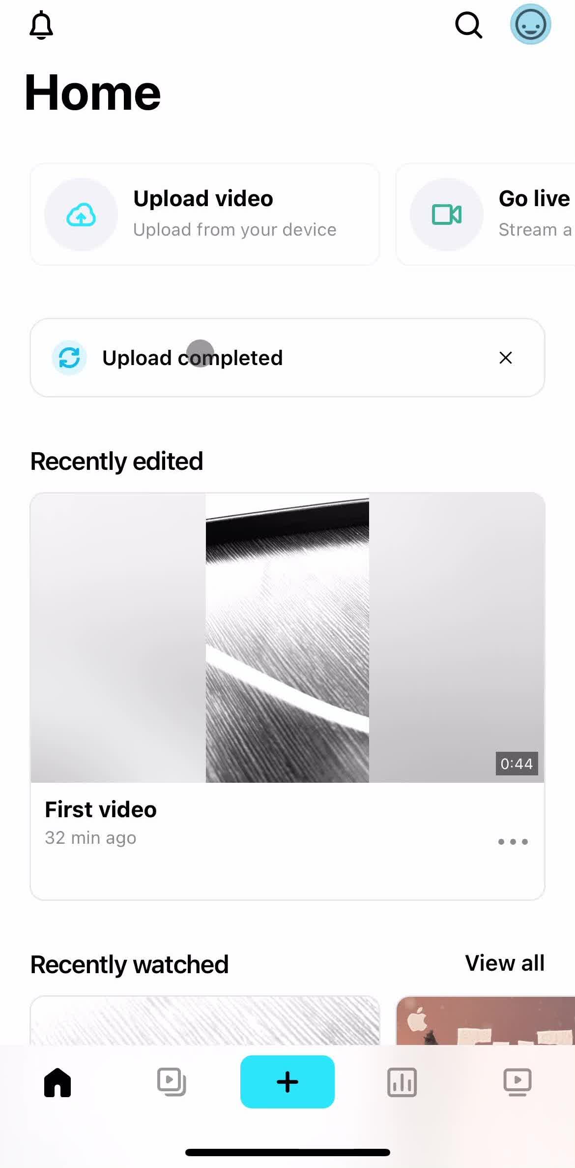 Vimeo Home screen in the Following A User flow