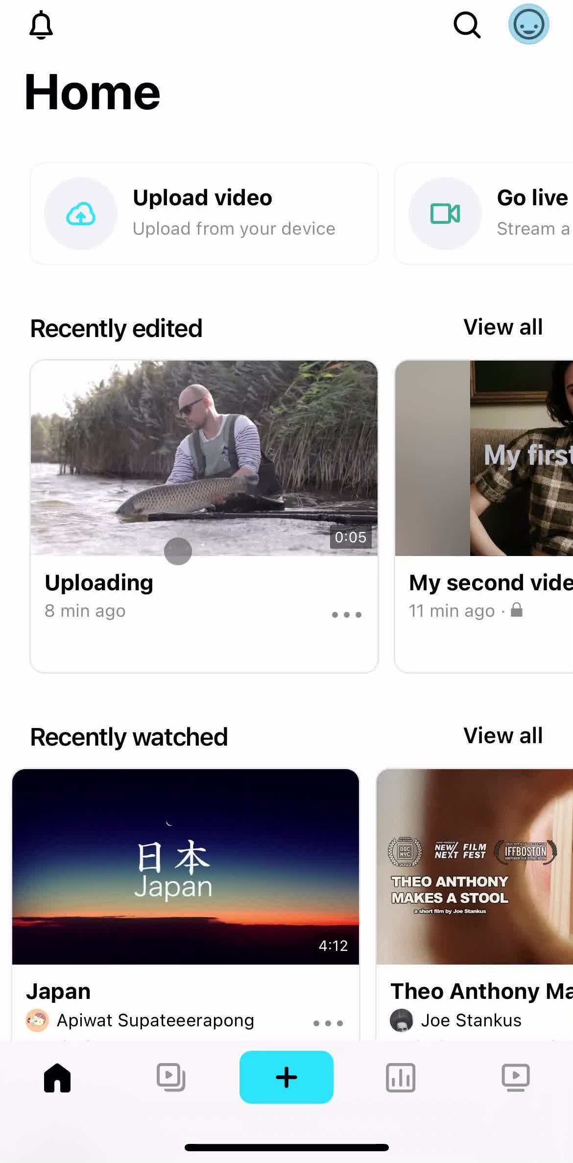 Vimeo Home screen in the General Browsing flow