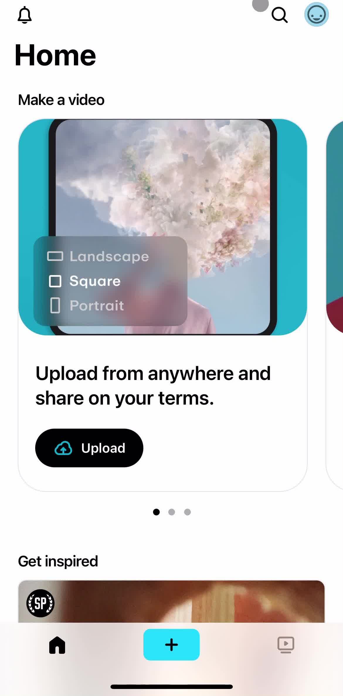 Vimeo Home screen in the Logging In flow