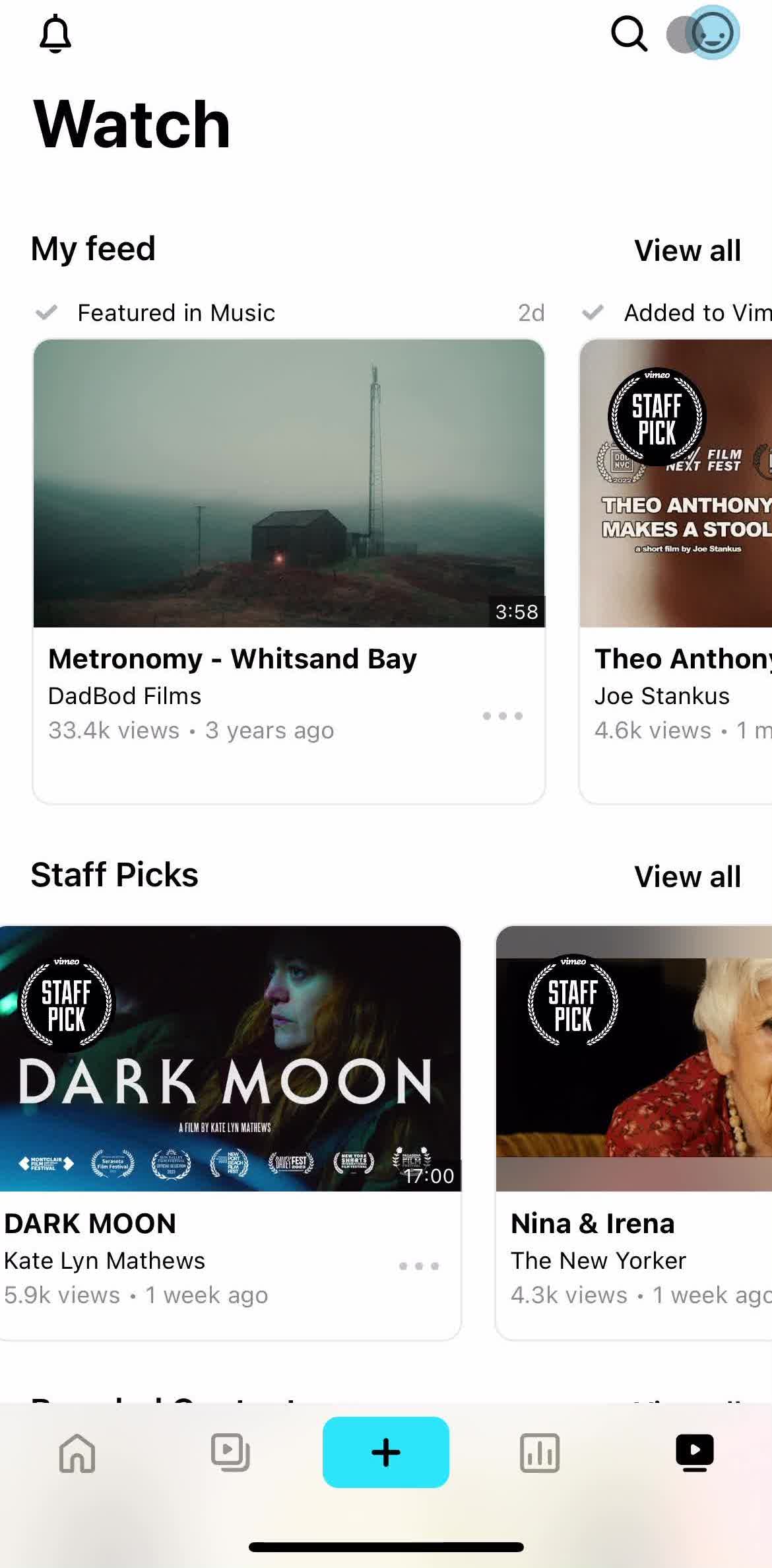 Vimeo Home screen in the Logging Out flow