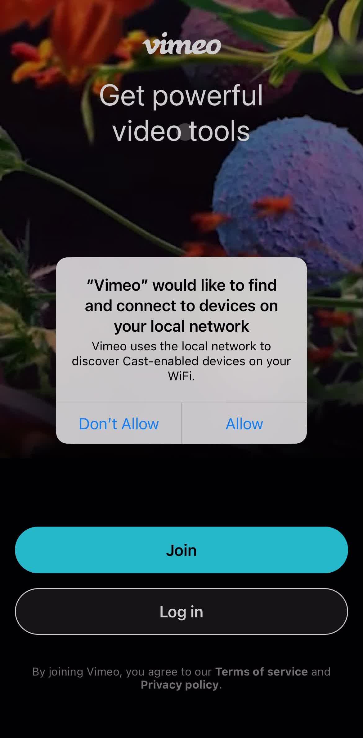 Vimeo Enable network access screen in the Onboarding flow