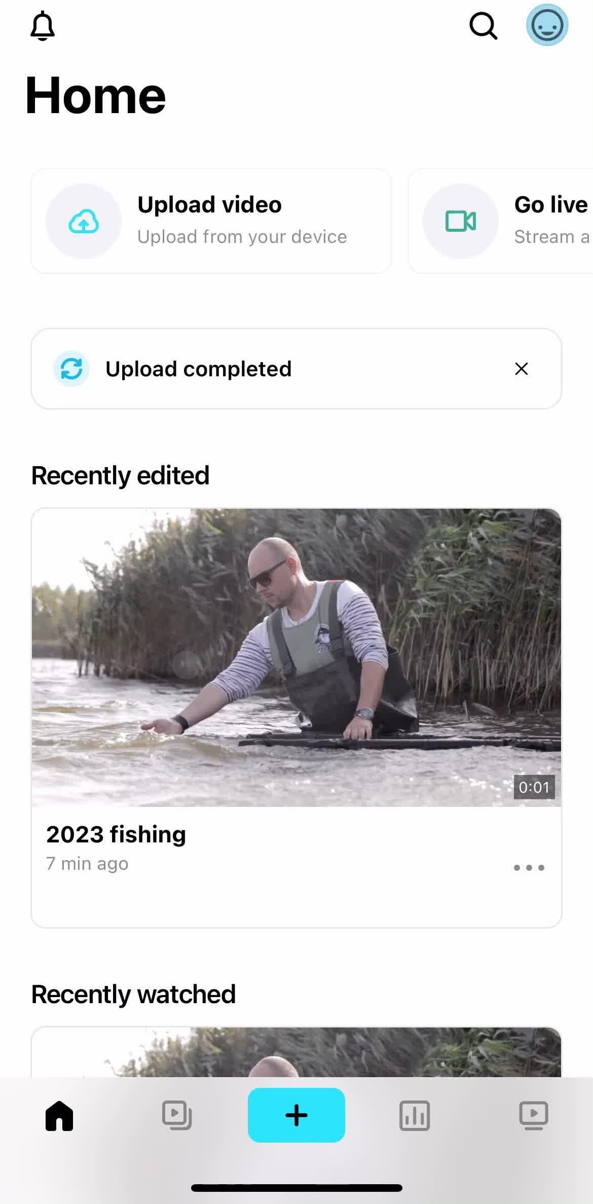 Vimeo Home screen in the Reporting A User flow