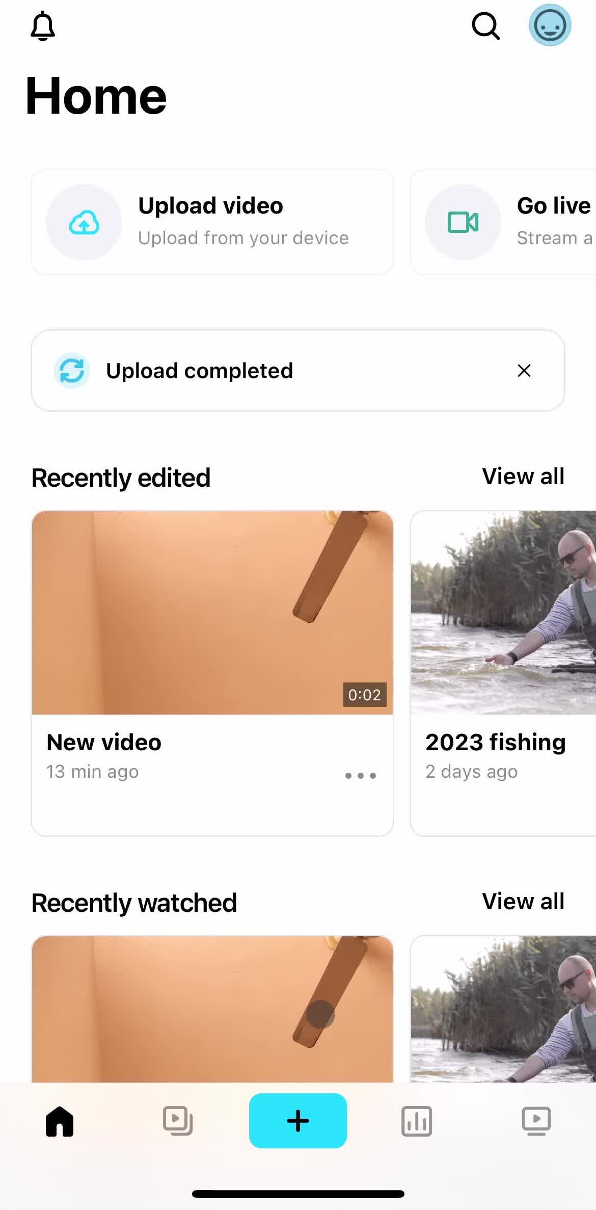 Vimeo Home screen in the Screen Recording flow