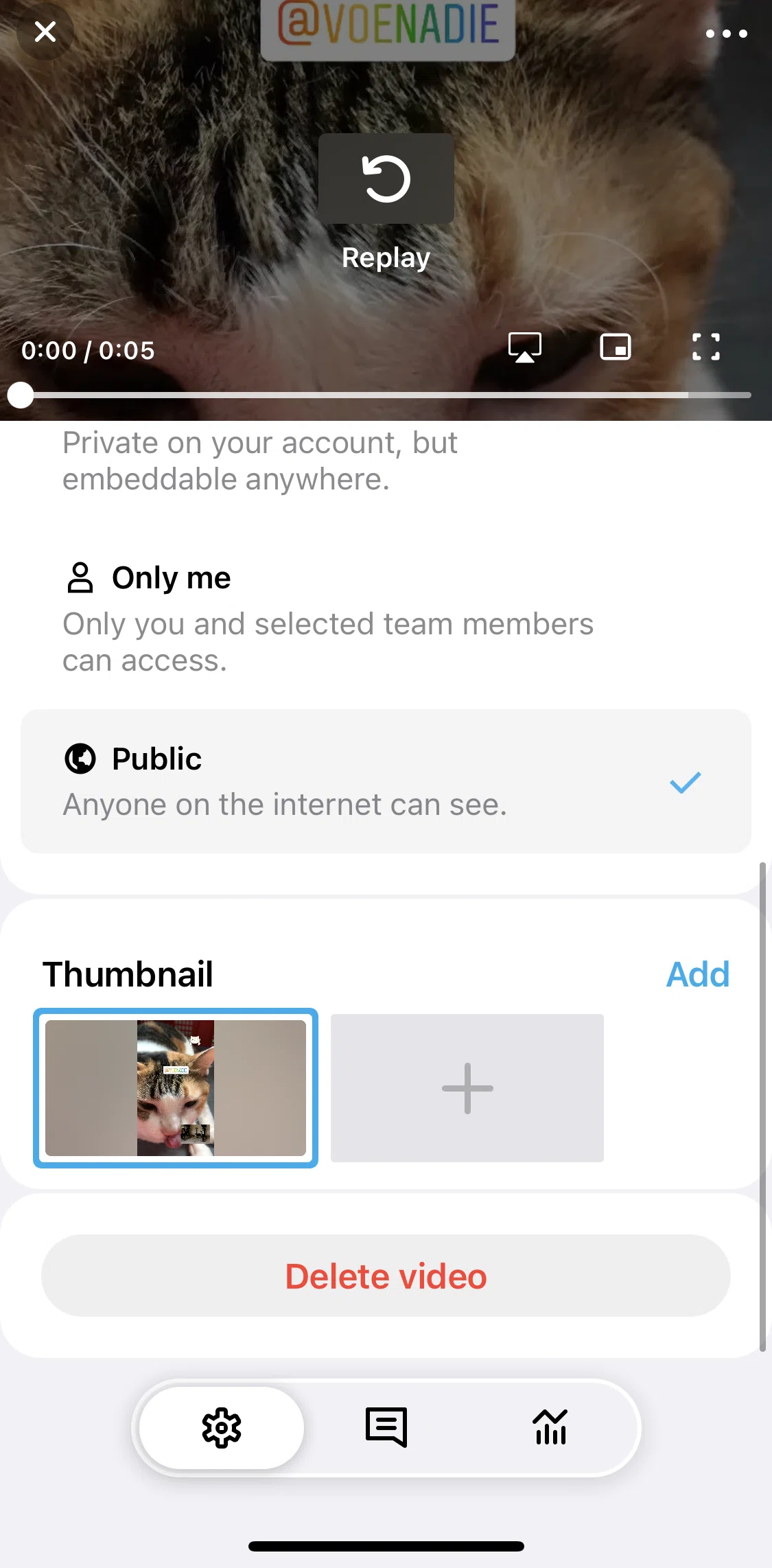 Vimeo Screen screen in the Selecting a thumbnail from video flow