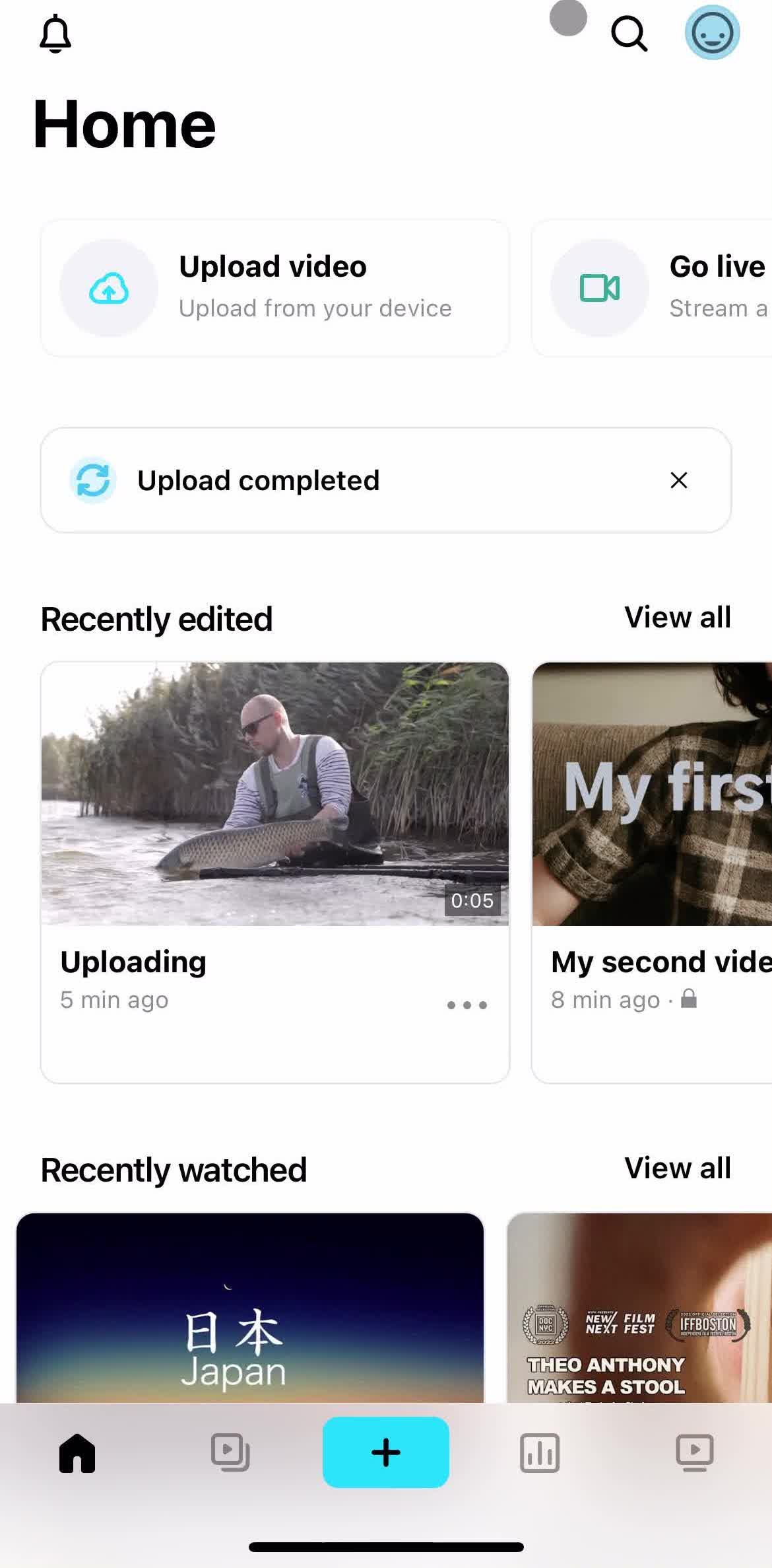 Vimeo Home screen in the Settings flow