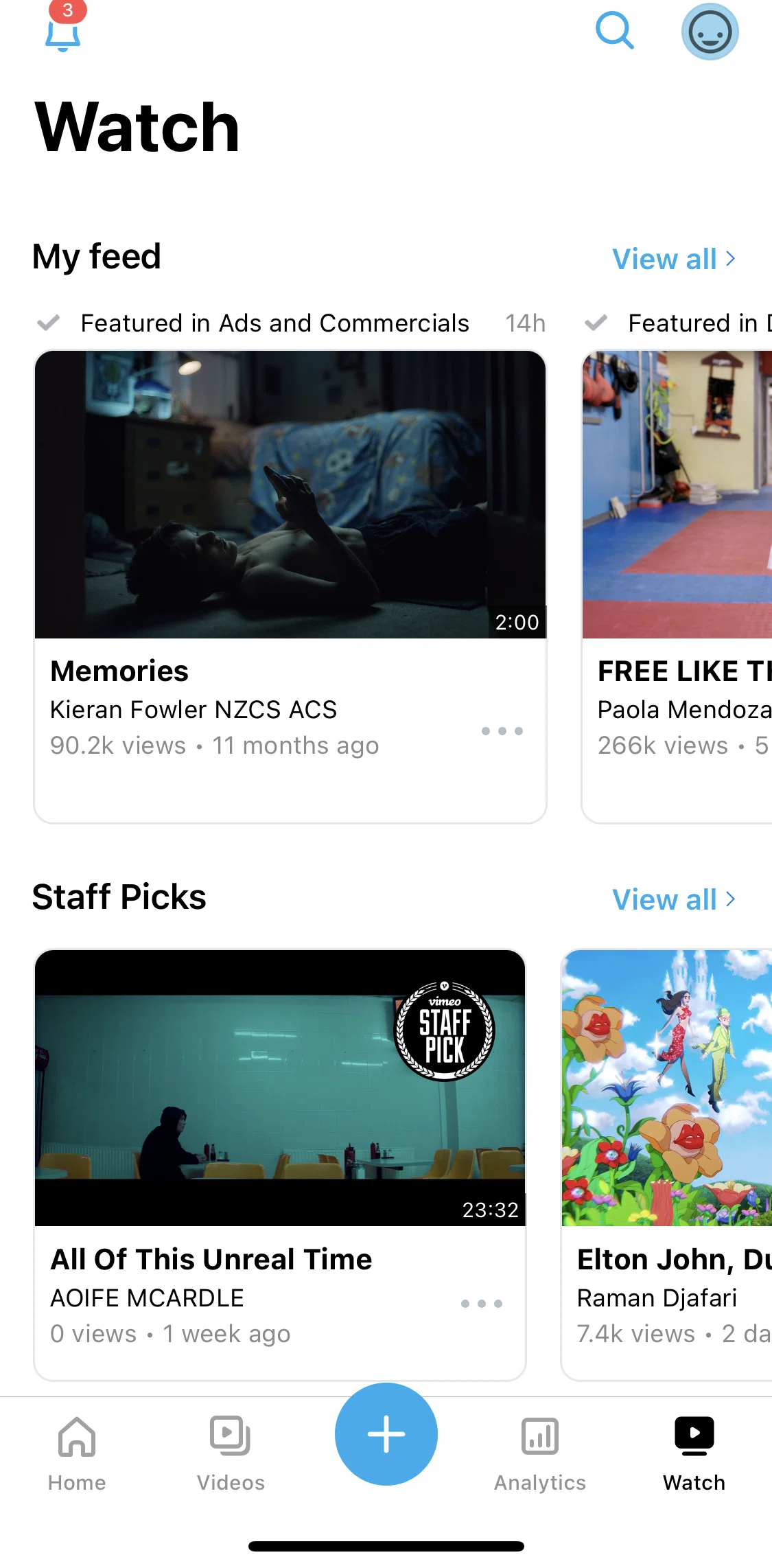 Vimeo Screen screen in the View staff picks flow
