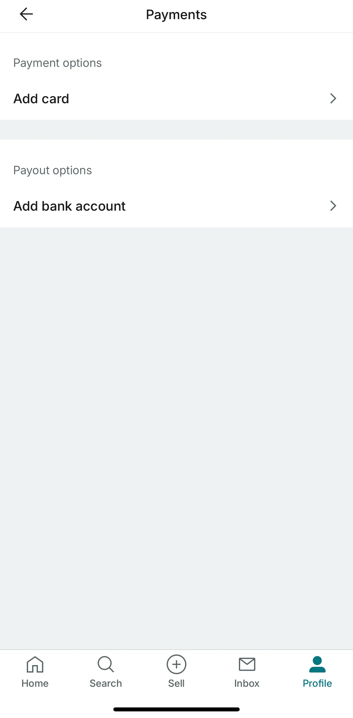 Vinted Screen screen in the Adding bank card flow