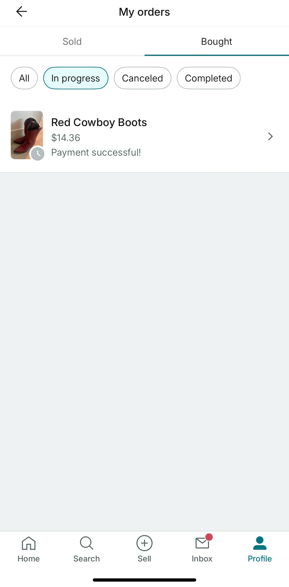 Vinted Screen screen in the Cancelling an order flow