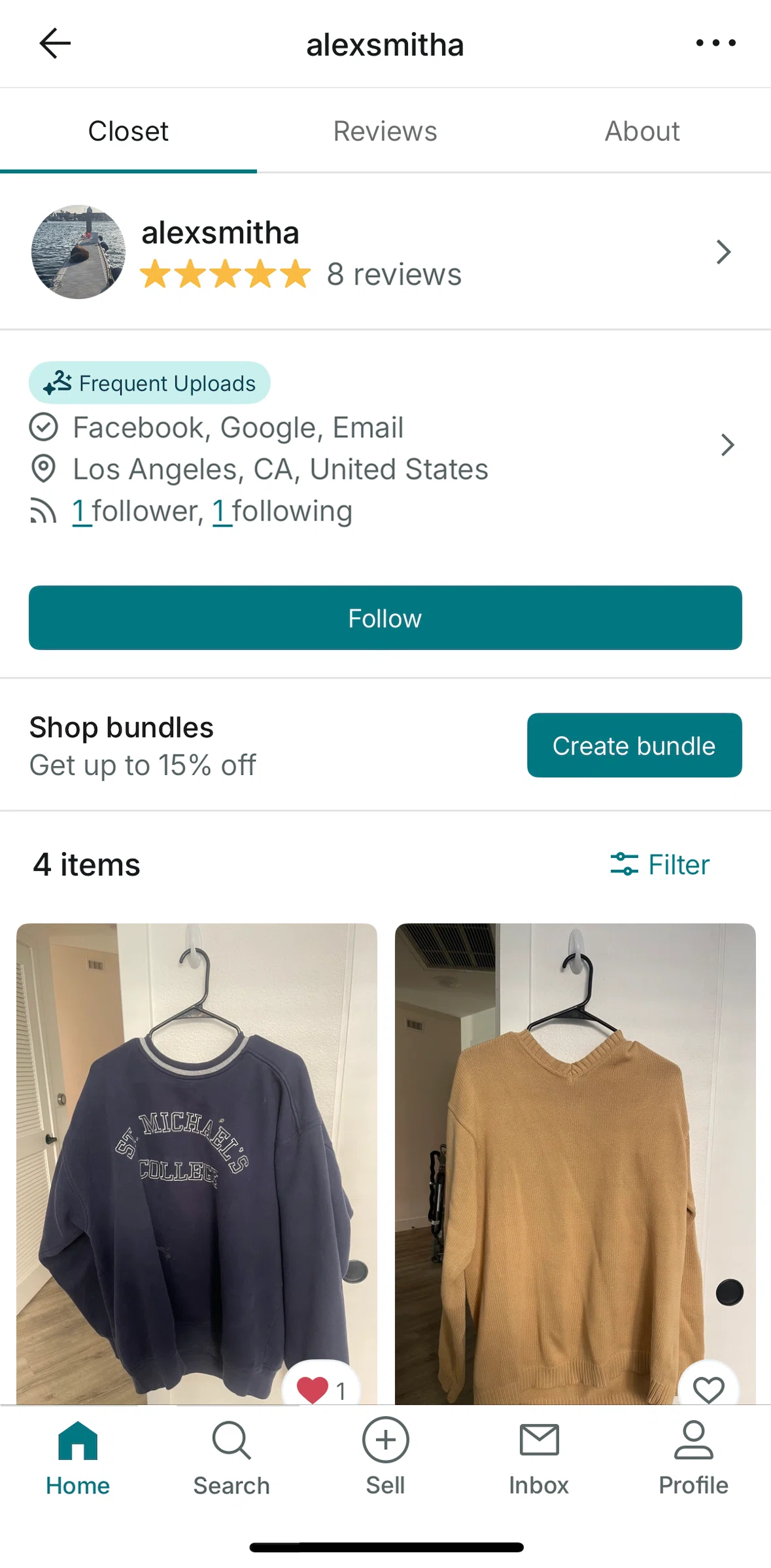Vinted Screen screen in the Creating a bundle flow
