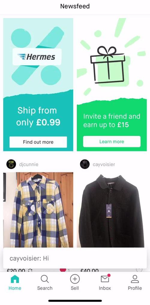 Vinted Home feed screen in the General Browsing flow
