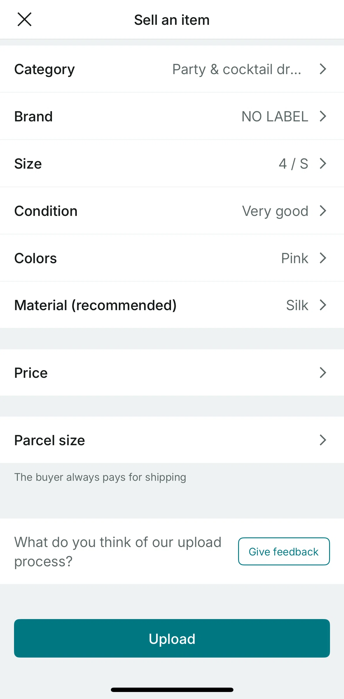 Vinted Screen screen in the Giving feedback flow