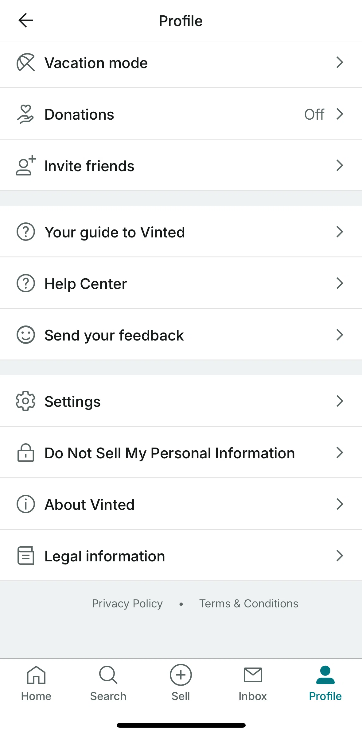Vinted Screen screen in the Help center flow