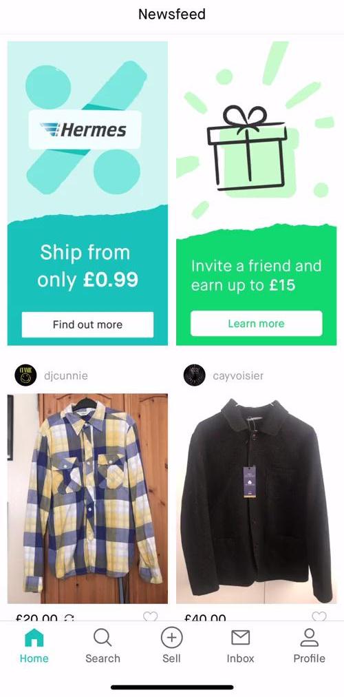 Vinted Home feed screen in the Listing A Product flow